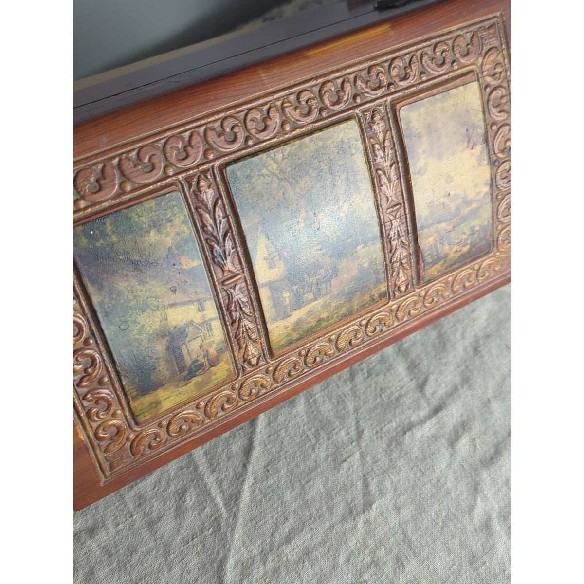 Vintage Carved Wood Keepsake Box | Storybook Cottage Jewelry Chest | Ornate Foot