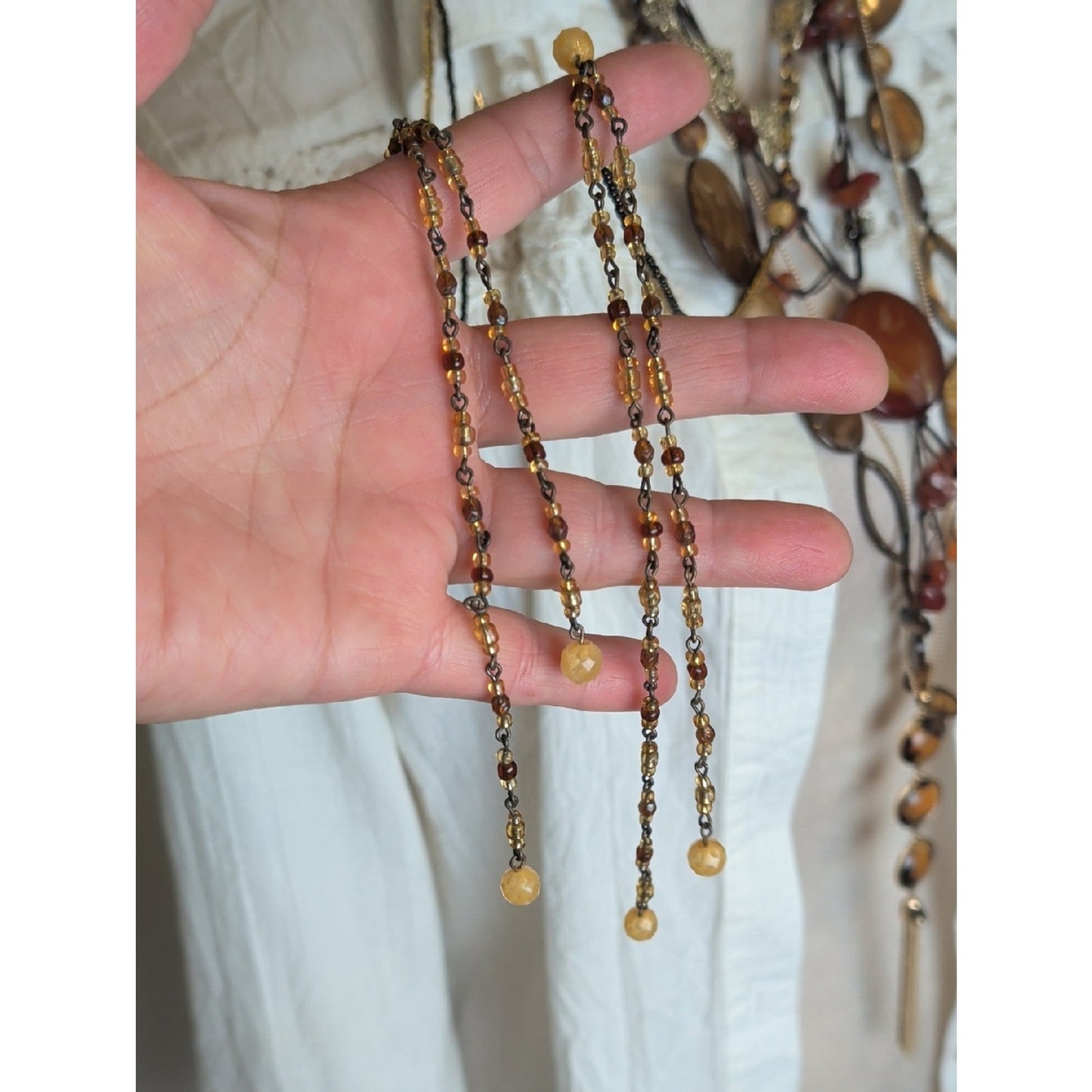 Curated Boho Luxe Necklace Collection 5 Layered Necklaces Agate, Shell, Glass