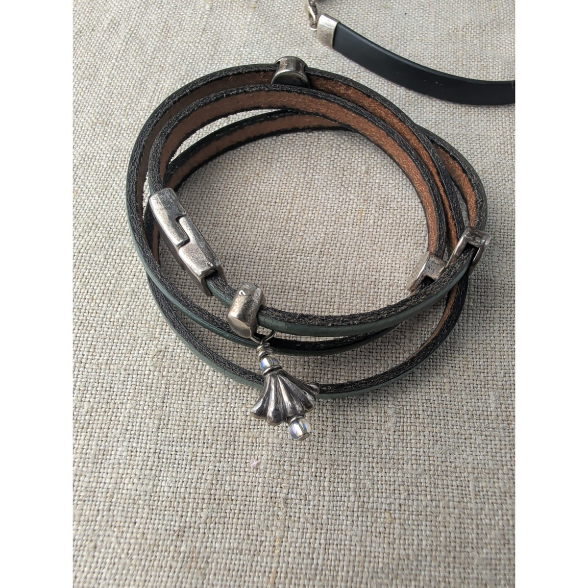Sterling & Leather Stackable Bracelets Southwestern Boho Wrap/Clasp 7"
