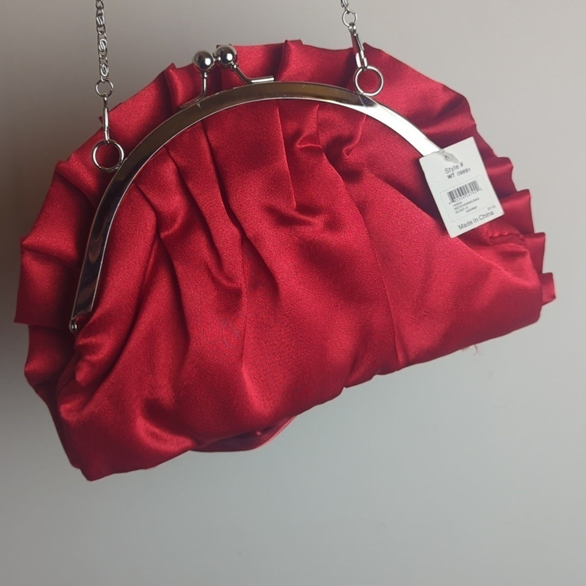 Holiday Red Evening Bag Roset Ruffle Metal Strap Kiss Lock Holiday
