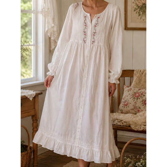 90's/Y2K Cottagecore MaxiNightgown Embroidered Prairie Babydoll Gown