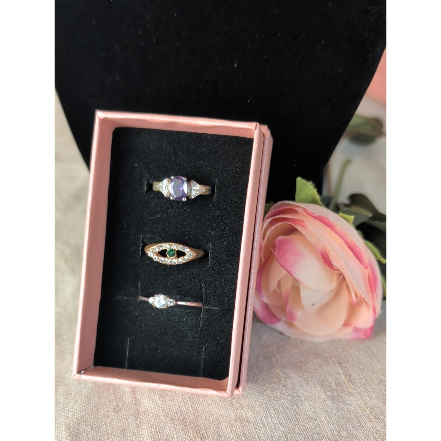 Rhinestone Ring Lot Evil Eye, Purple Statement & Solitaire