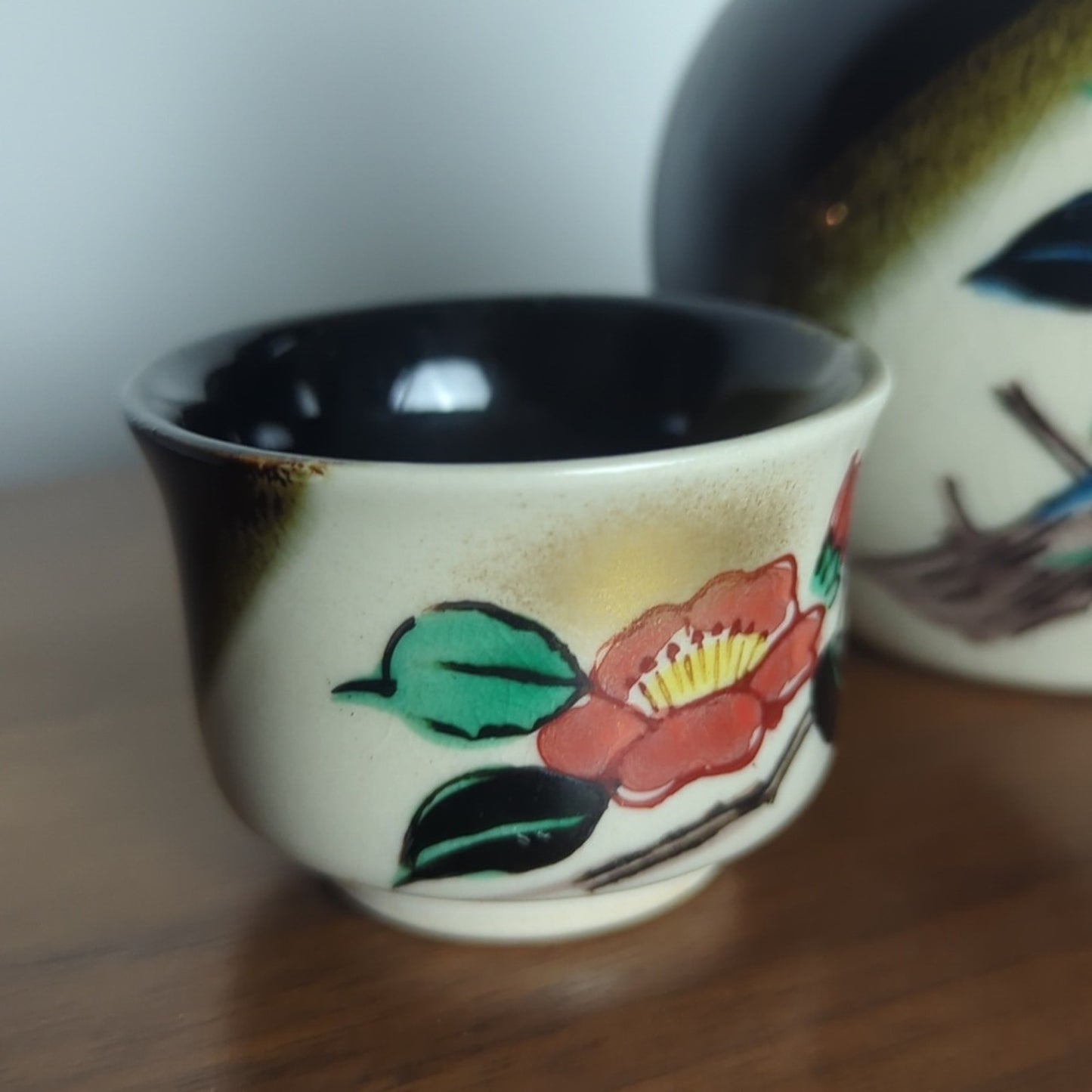 Vintage Japanese Sake Set | Hand Painted Tokkuri Bottle + 2 Ochoko Cups