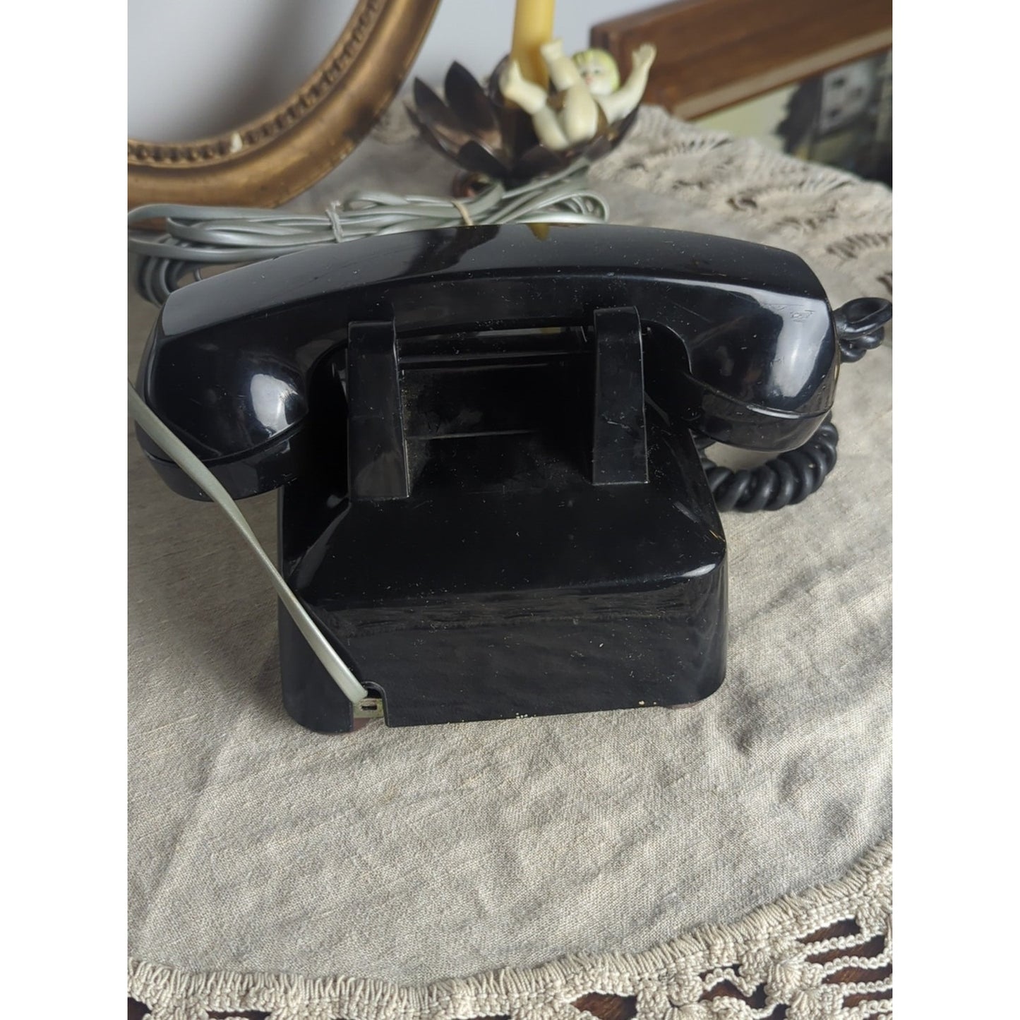 Vintage Black Rotary Telephone Nostalgia 1950s Mid Century Desk Phone