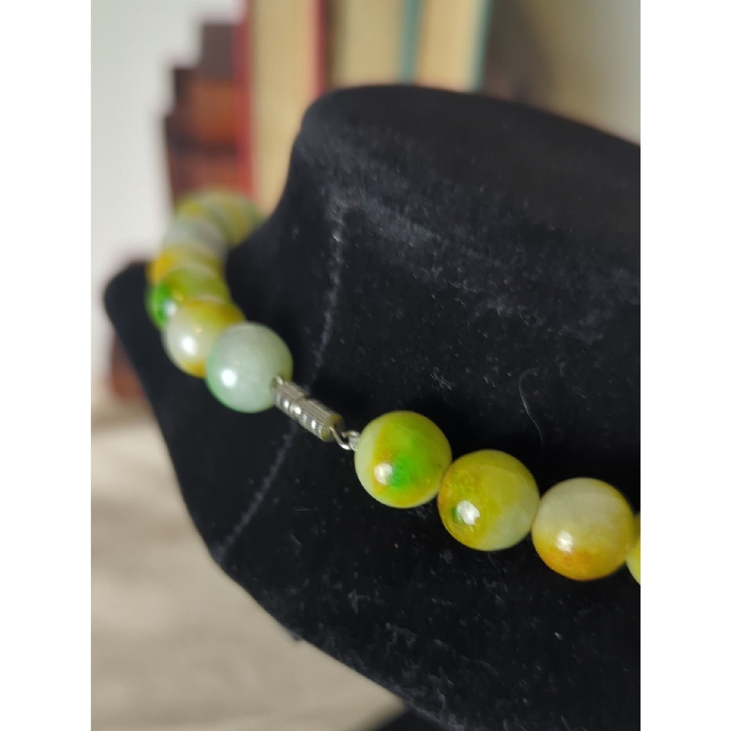 Jade Toned Stone Bead Necklace Earthy Luxe Green & Honey Gemstone Strand