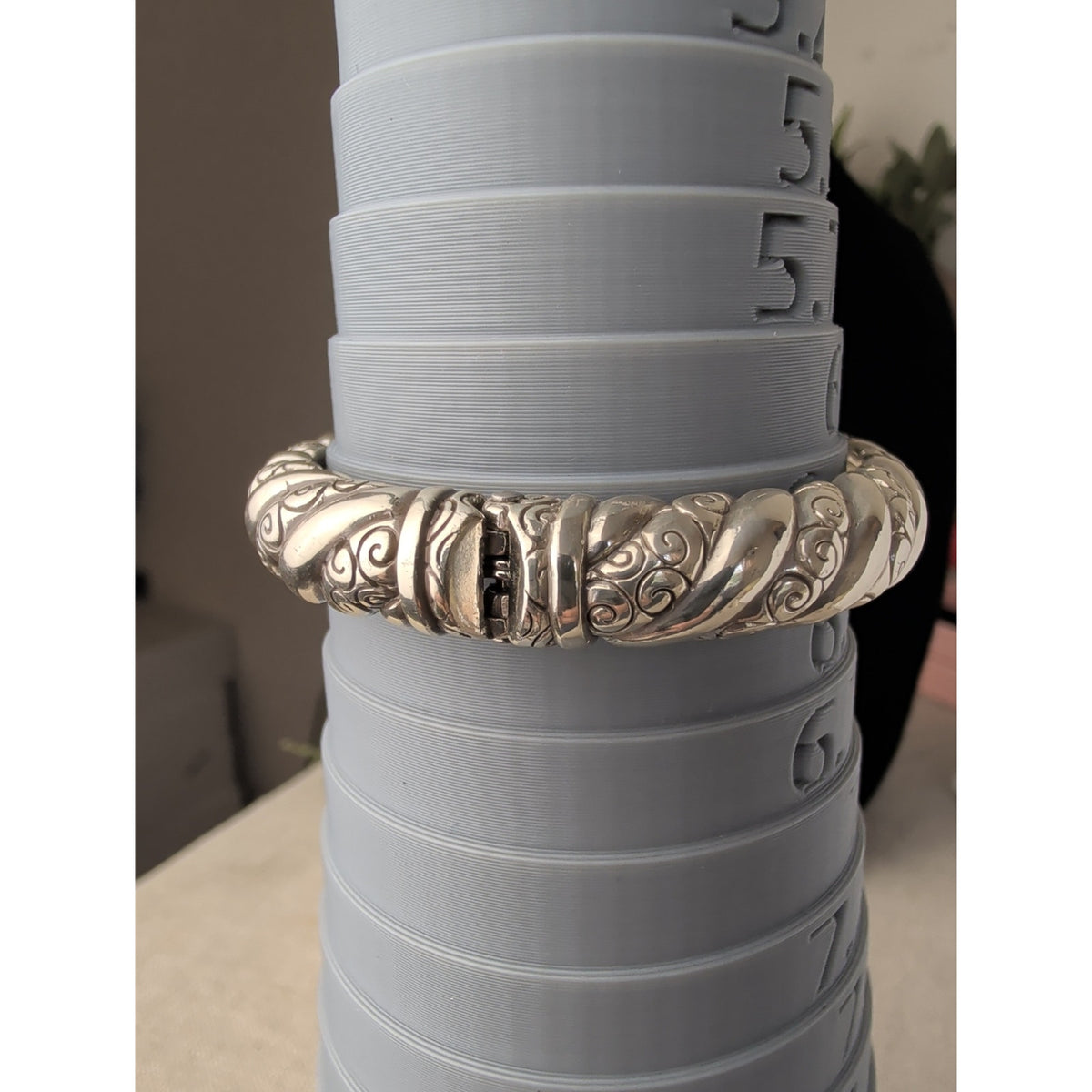 Brighton Twisted Rope Hinged Bangle Bracelet, Silver-Tone Scrollwork Magnetic Closure