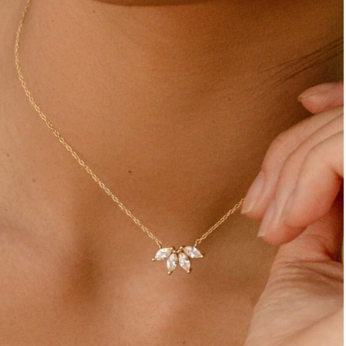 Caitlyn Minimalist 18k Gold Necklace Marquise CZ Diamond Bridal Collection