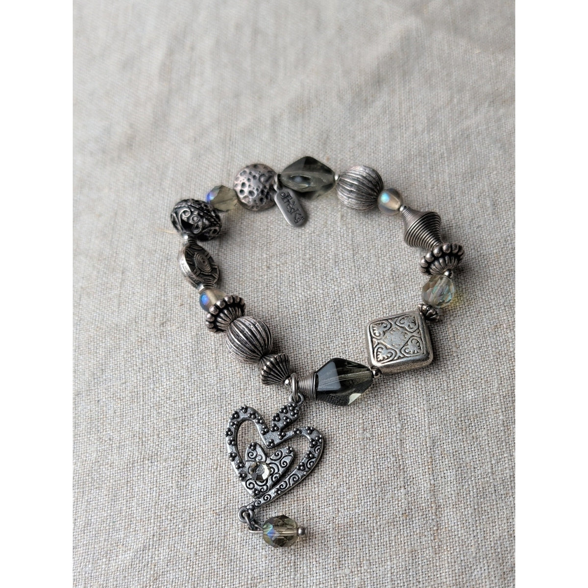 Vintage Treska Y2K Boho Heart Charm Bracelet  Silver Tone Artisan Statement