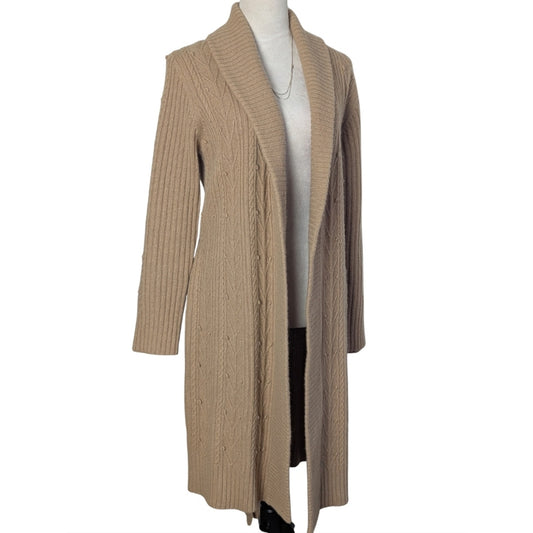 Lambswool Angora Midi Cardigan Y2K Neutral Cable Knit Belted Soft Luxe Layer L