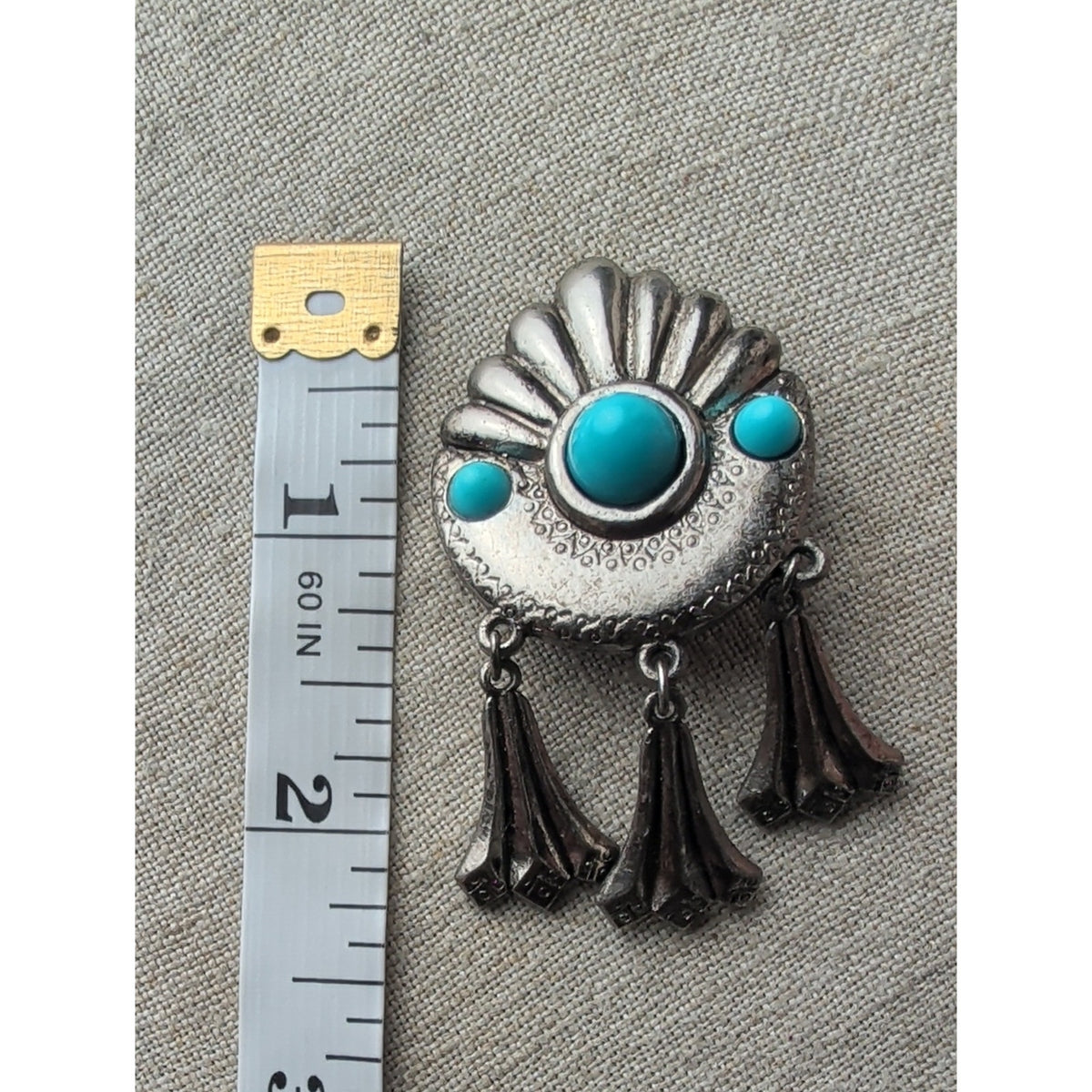 Vintage 90s Southwestern Turquoise Statement Clip On Earrings Silver Tone Dangle