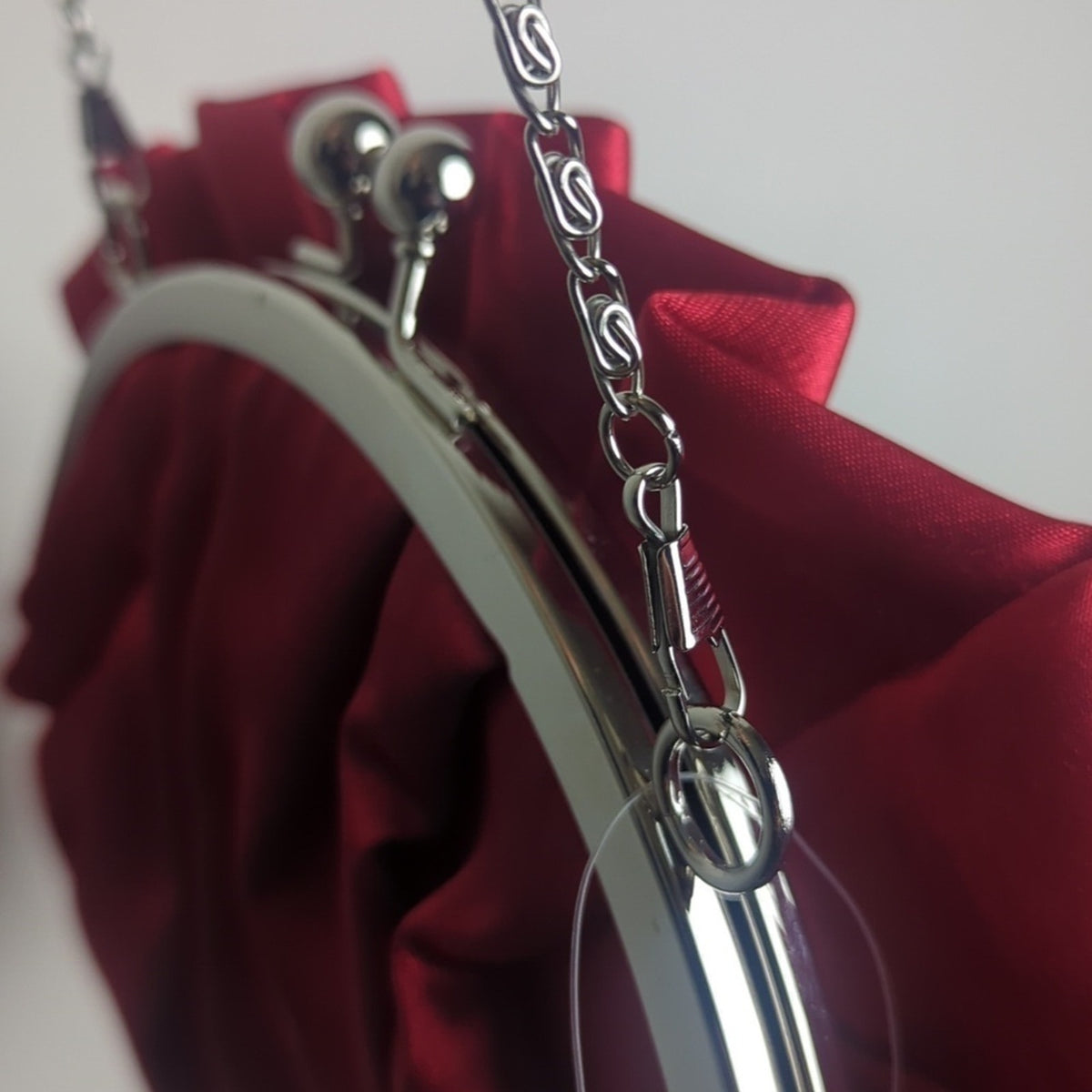 Holiday Red Evening Bag Roset Ruffle Metal Strap Kiss Lock Holiday