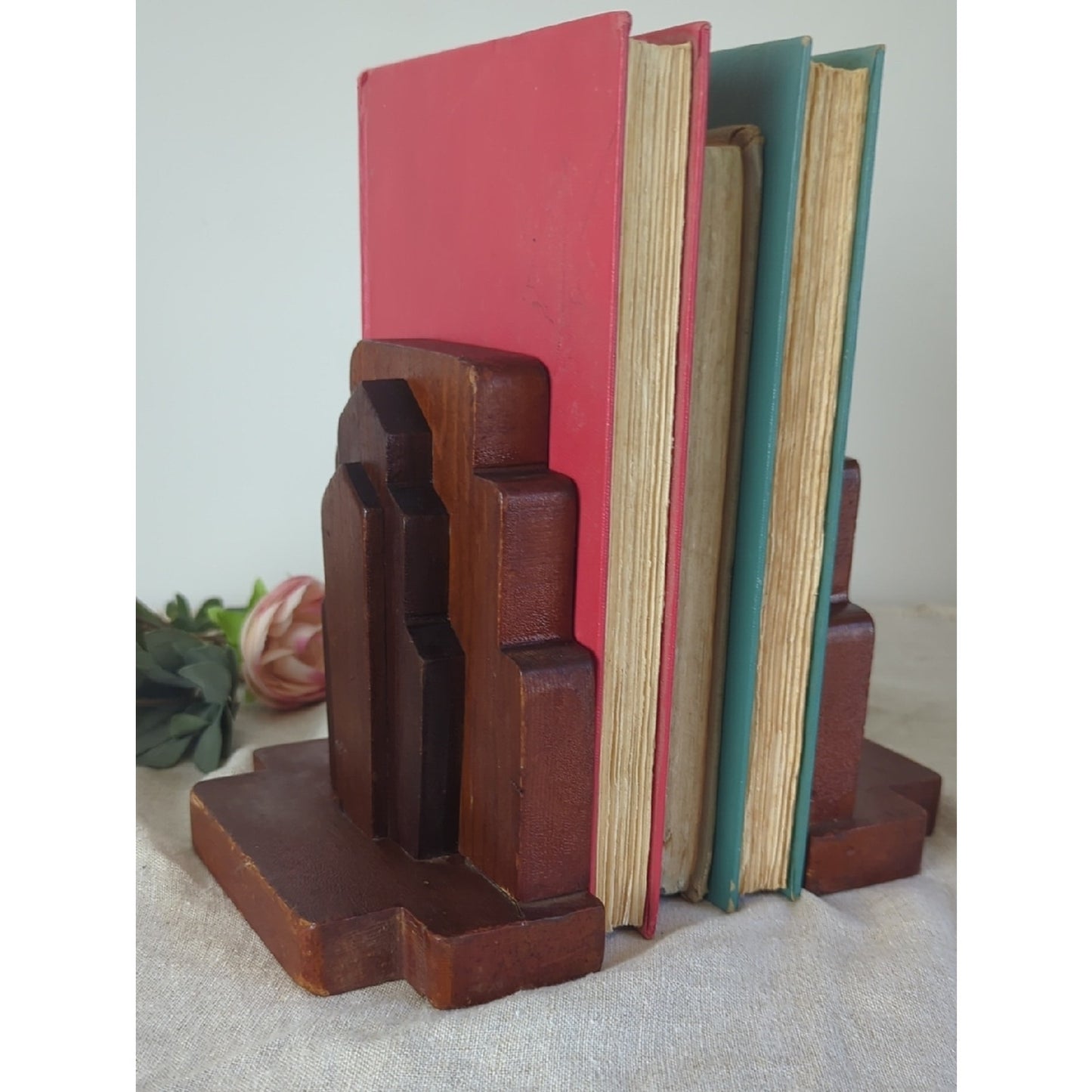 Vintage Wooden Bookends Set | MCM Brutalist Geometric Bookends | Mid Century