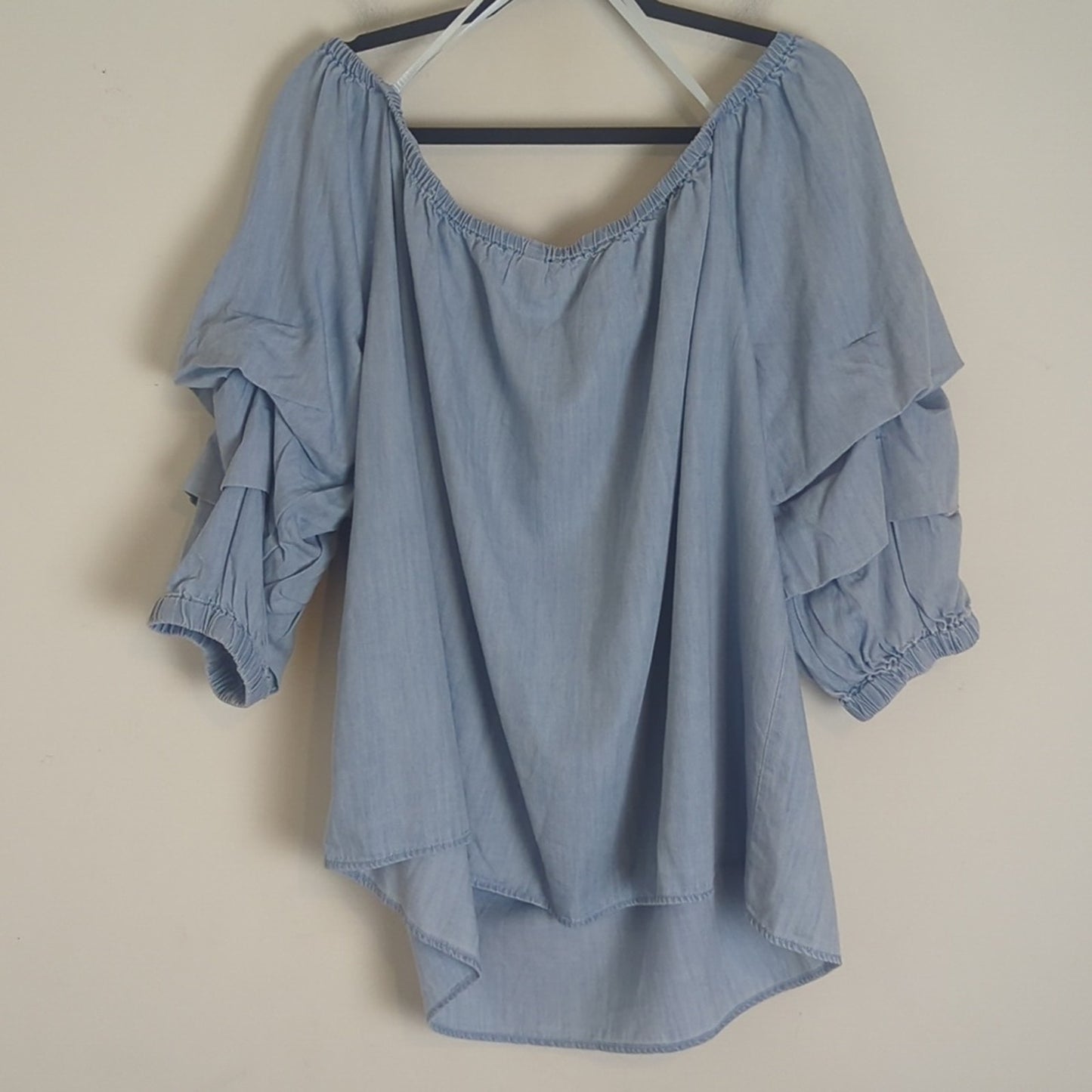 Chambray Boho Top Dramatic Ruffled Sleeves Women Size 22/24