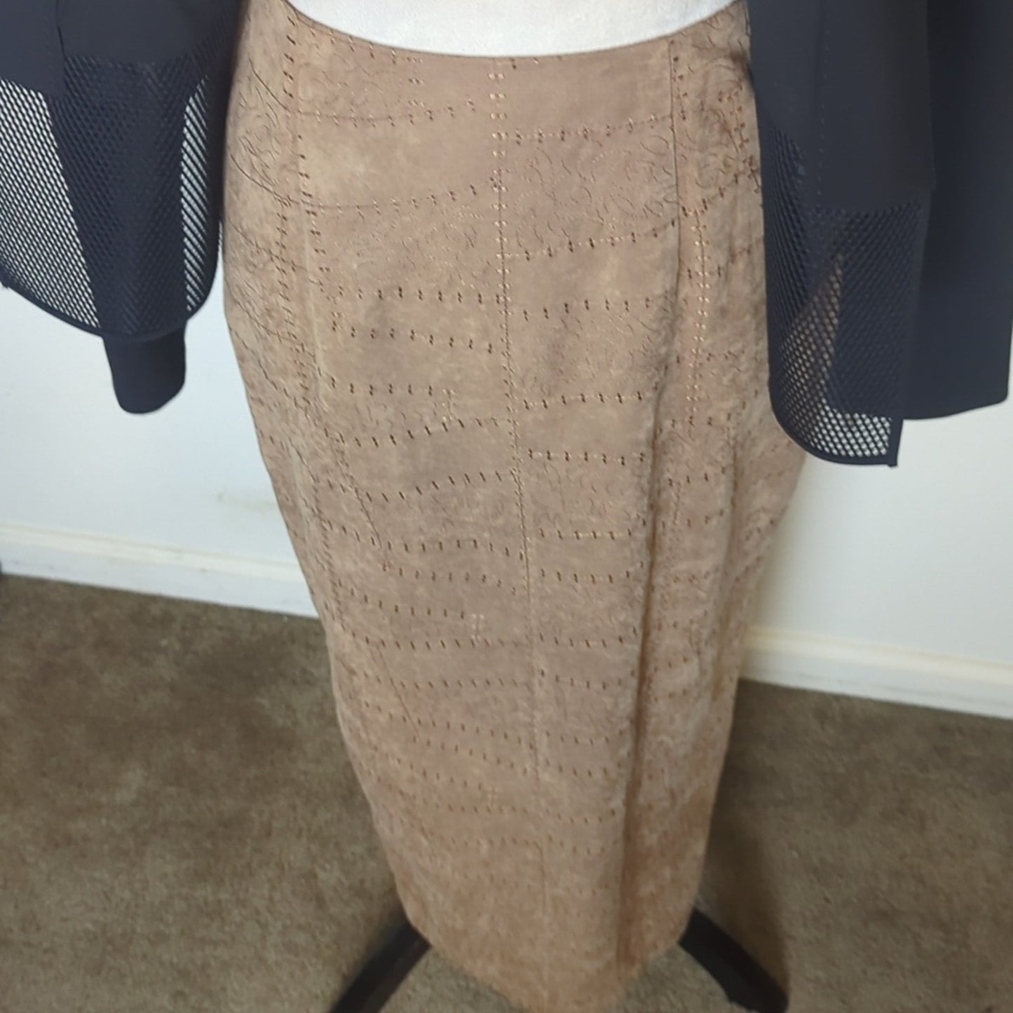Vintage Stitch Suede-Look Maxi Pencil Skirt Heritage Style Small