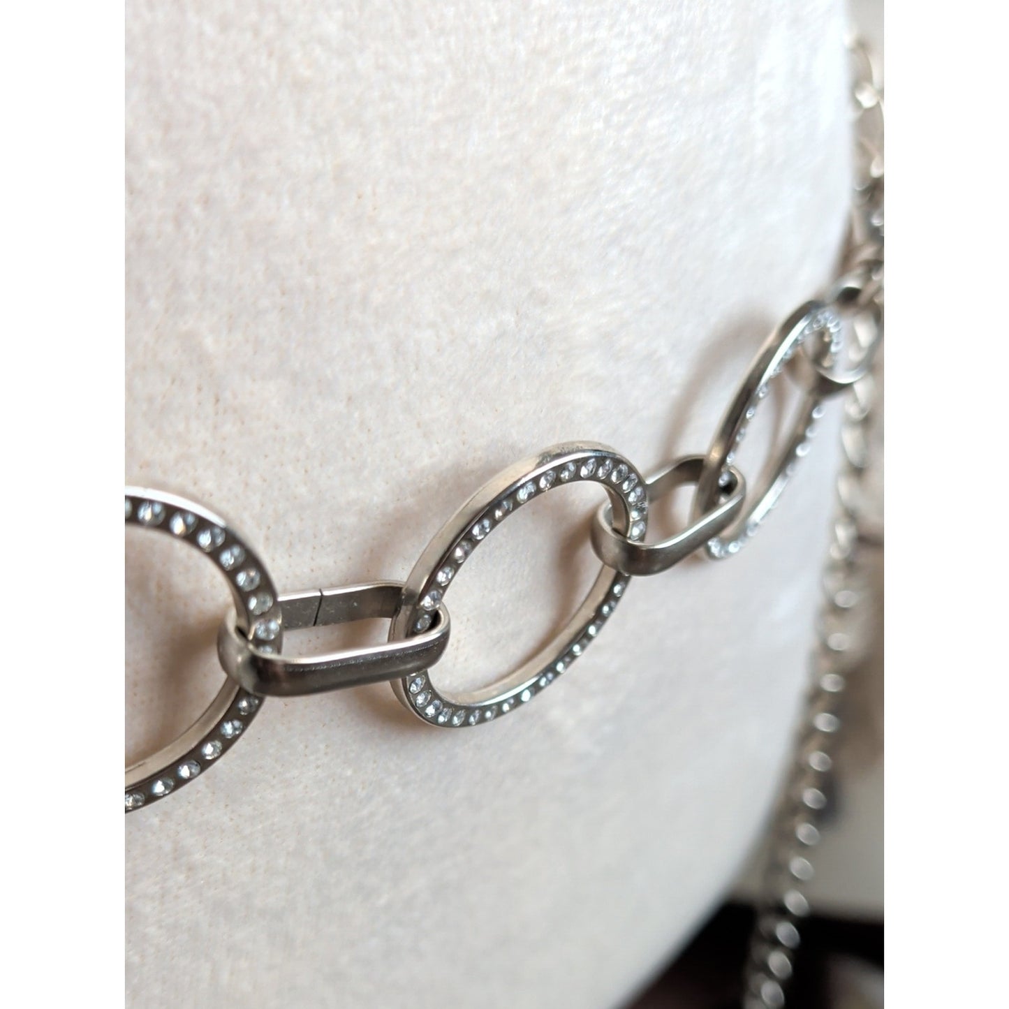 Vintage Y2K Rhinestone Chain Belt  Silver Tone Circle Link McBling 2000s Glam