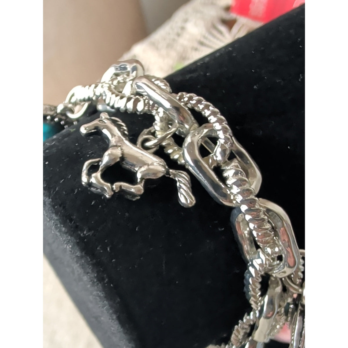 Atterie Western Charm Stretch Bracelet 7" Turquoise Color Cowboy Hat Horse