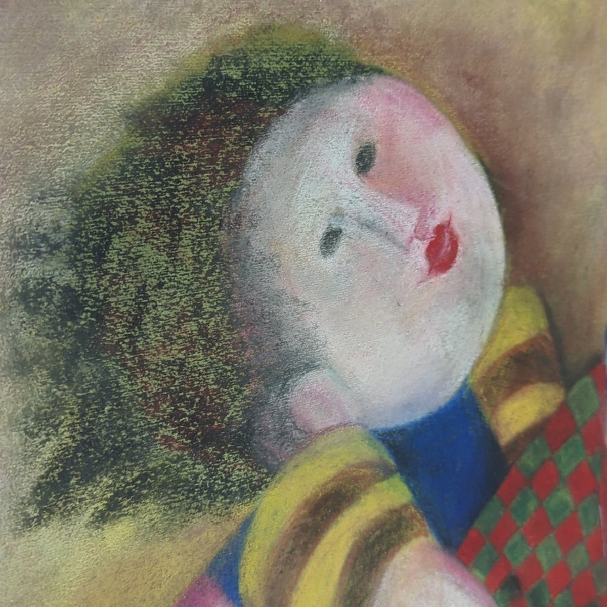 Large Textured Folk Art Painting Couple on Tricycle Whimsical Textured Art