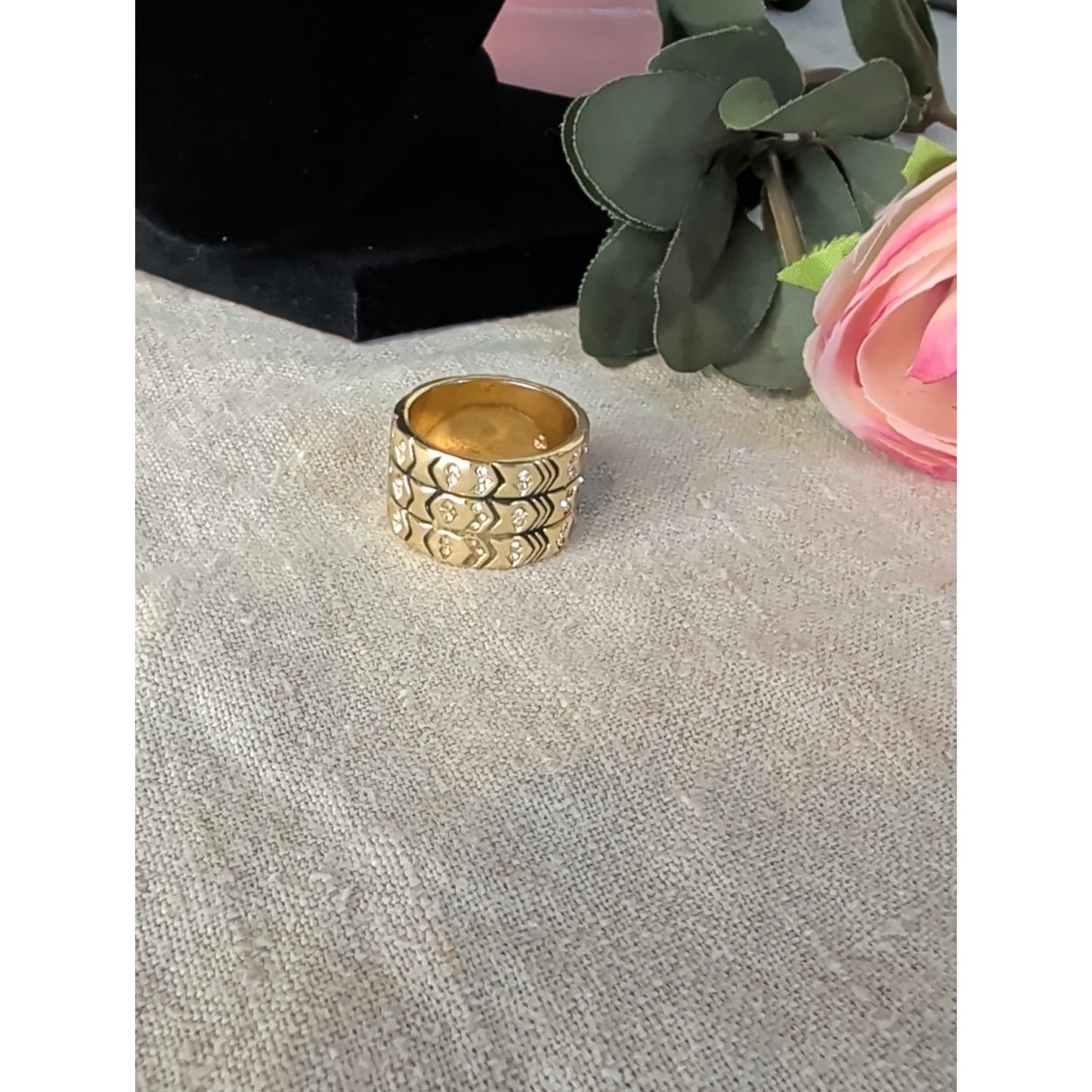 Vintage Inspired House of Harlow 1960 Gold Tone Rhinestone Statement Ring Boho Luxe Tribal Chic