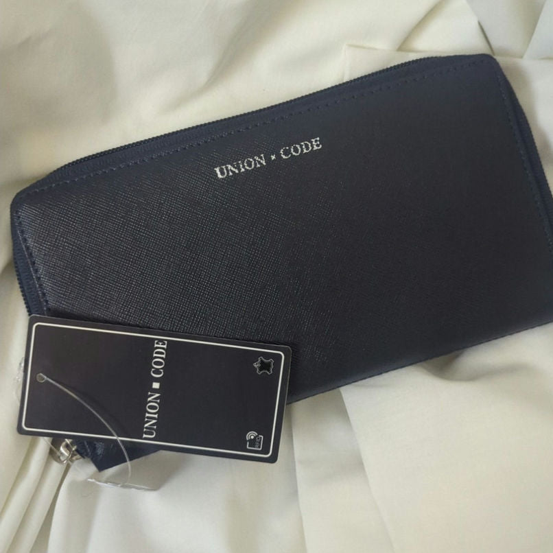 NWT Textured Black Leather RFID Data Safe Wallet Pink Interior