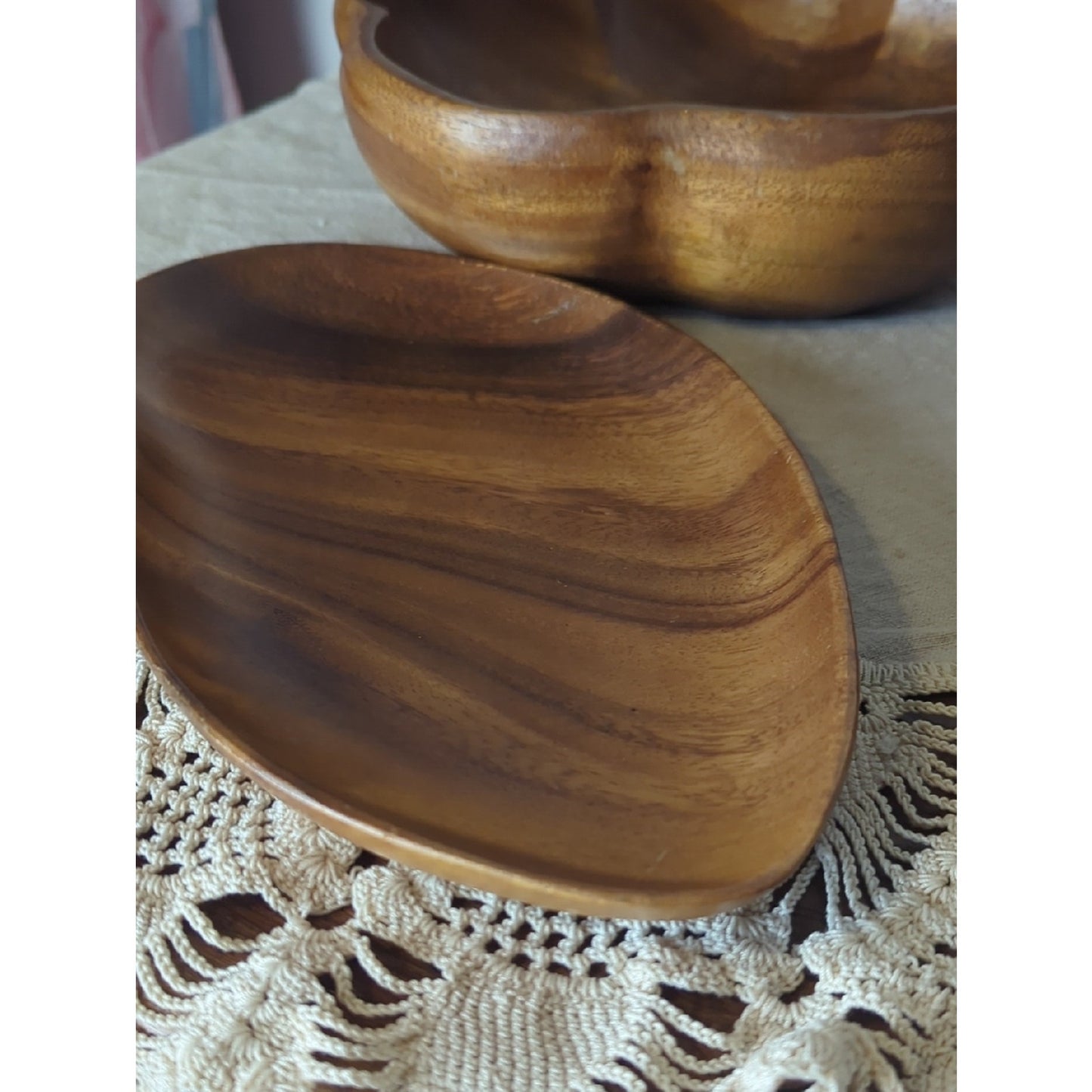 Vintage Monkey Pod Wood Serving Set 6 Pc Hand Carved Bowls + Platter