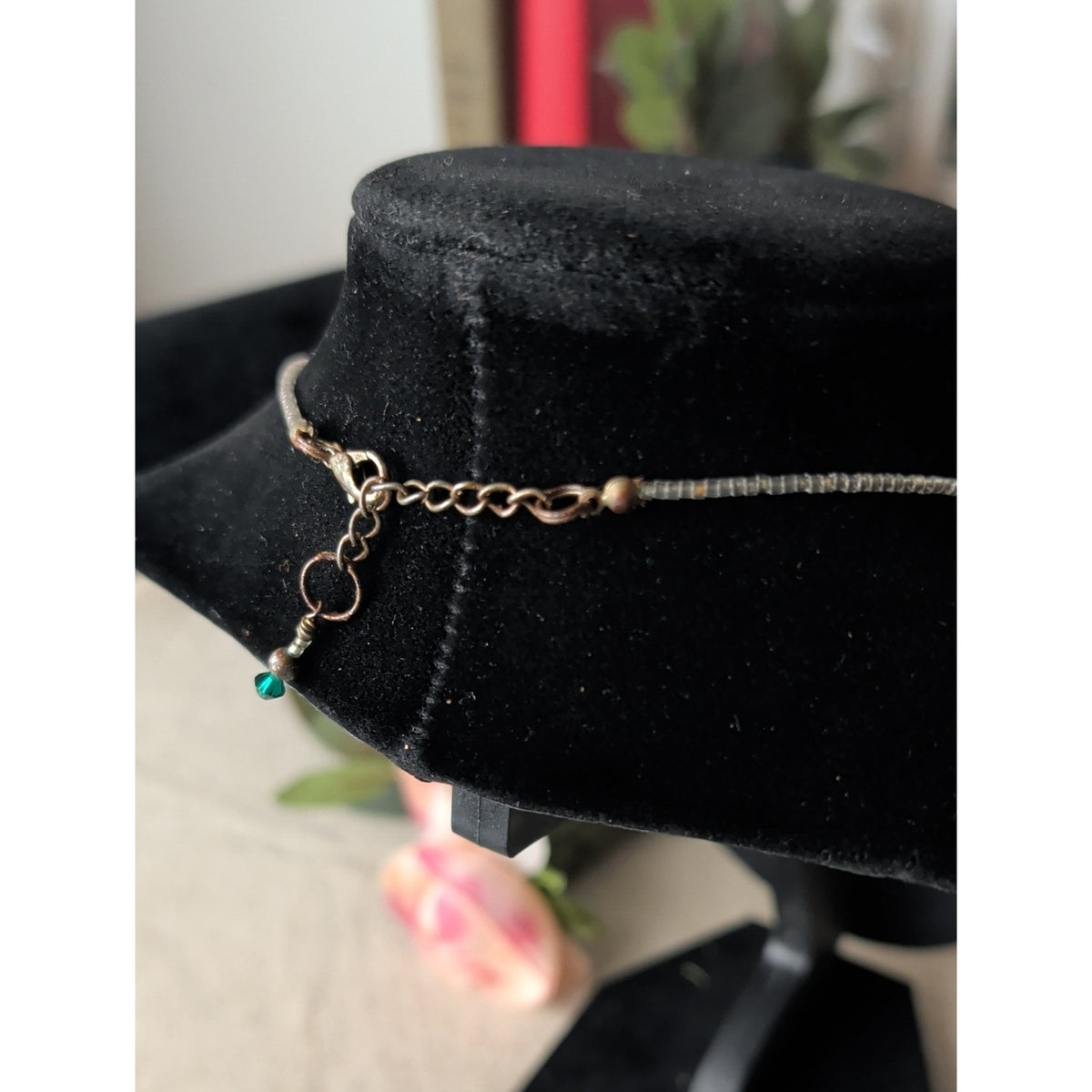 Vintage Sterling Silver Four Leaf Clover Necklace Emerald Green Glass Beads