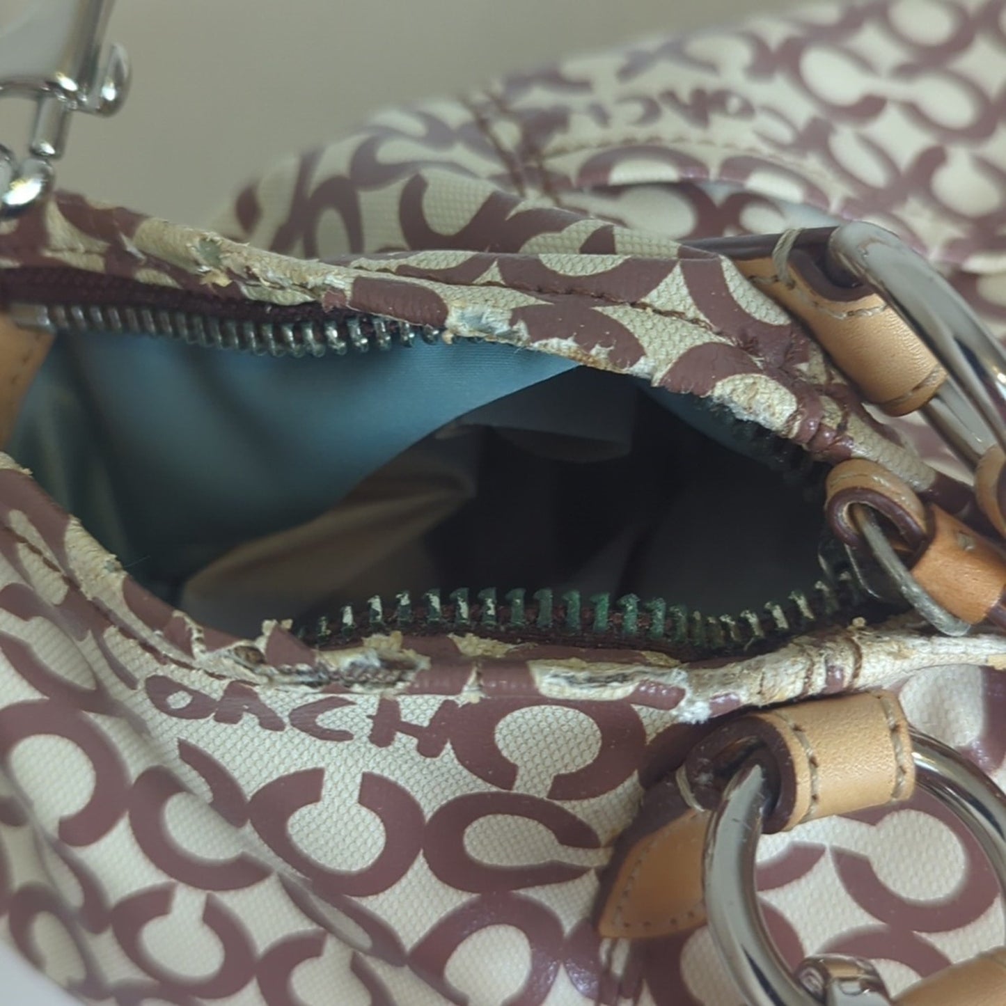 Coach "Leah" Coated Canvas Hobo Large Crossbody Tote Bag Two Bag Charms
