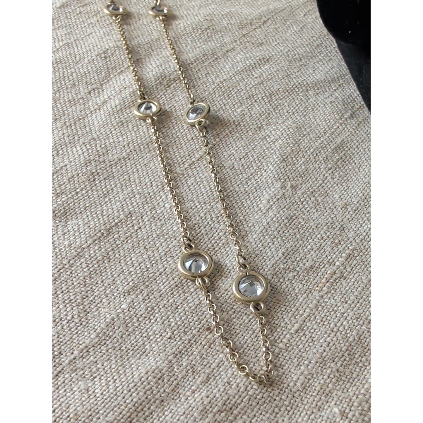 Vintage Talbot's 925 Sterling Silver Crystal Station Necklace Bezel Set Dainty