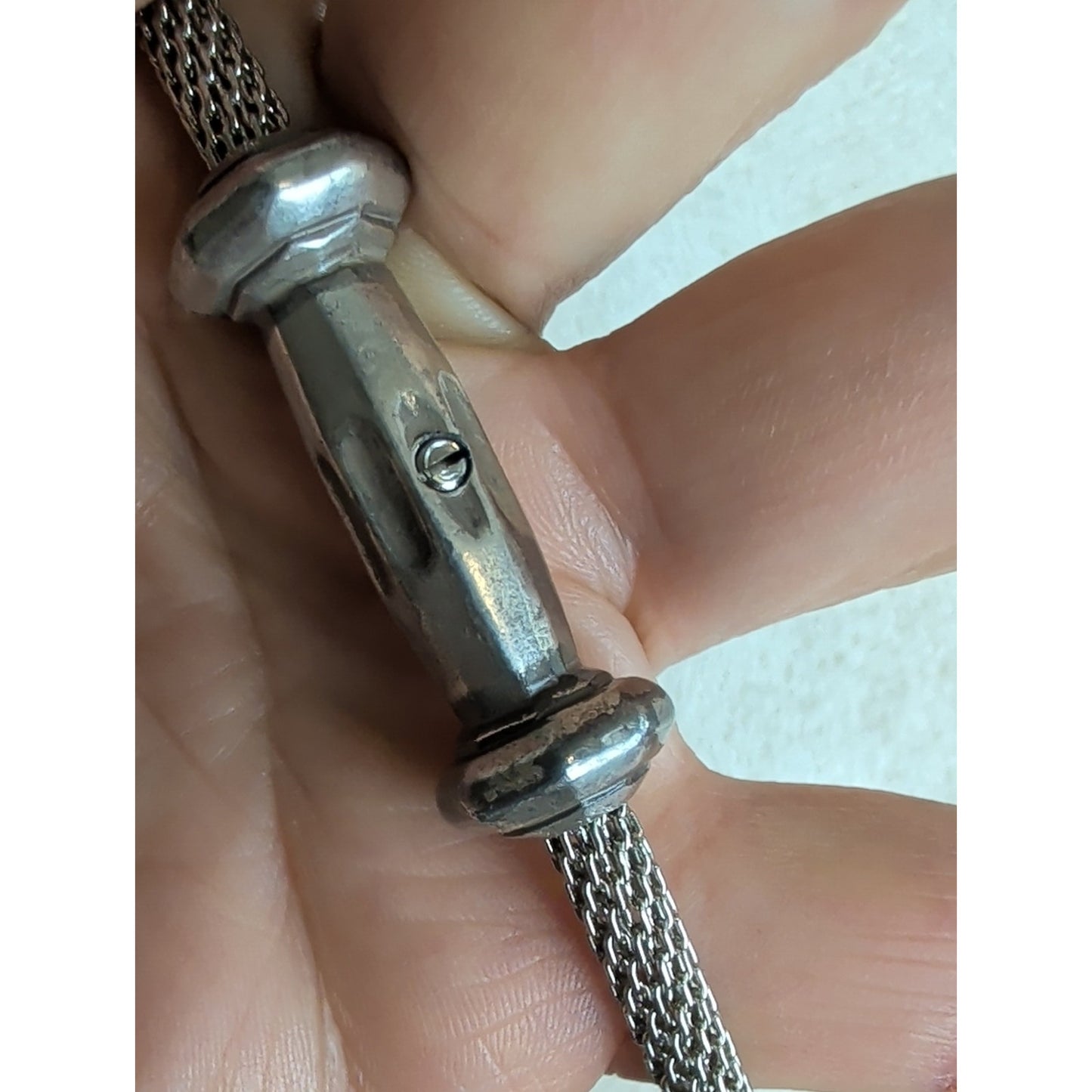Vintage 80's Industrial Modern Mesh Cable  Necklace Heavy Silver Tone Brutalist