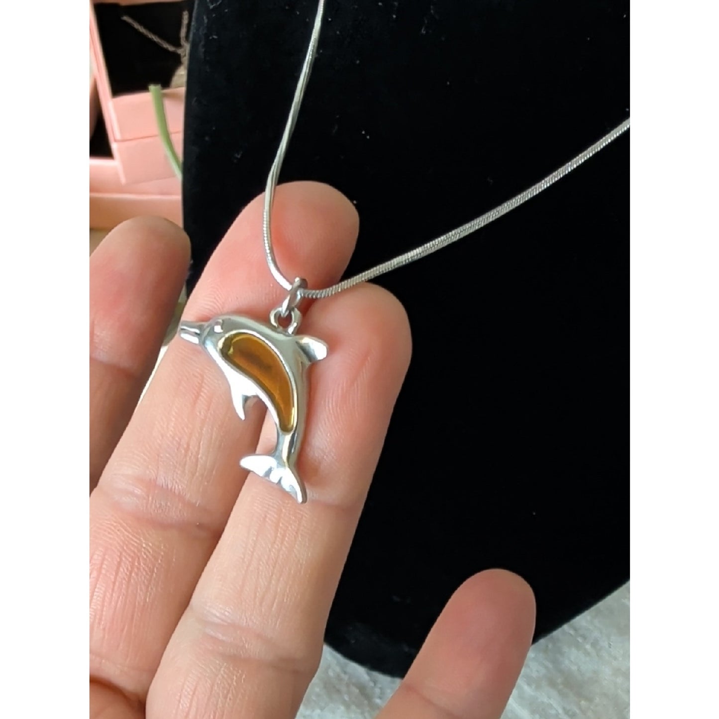 Vintage Dolphin Mood Necklace Silver Tone Coastal Nostalgia Pendant 90s