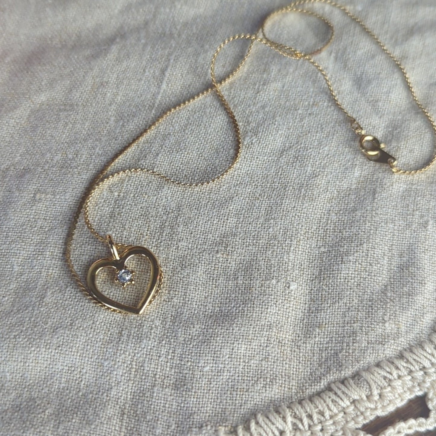 Vintage Gold Tone Heart Necklace Diamond Accent Made in Korea, 1980s