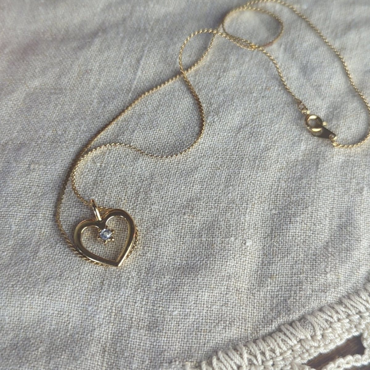Vintage Gold Tone Heart Necklace Diamond Accent Made in Korea, 1980s
