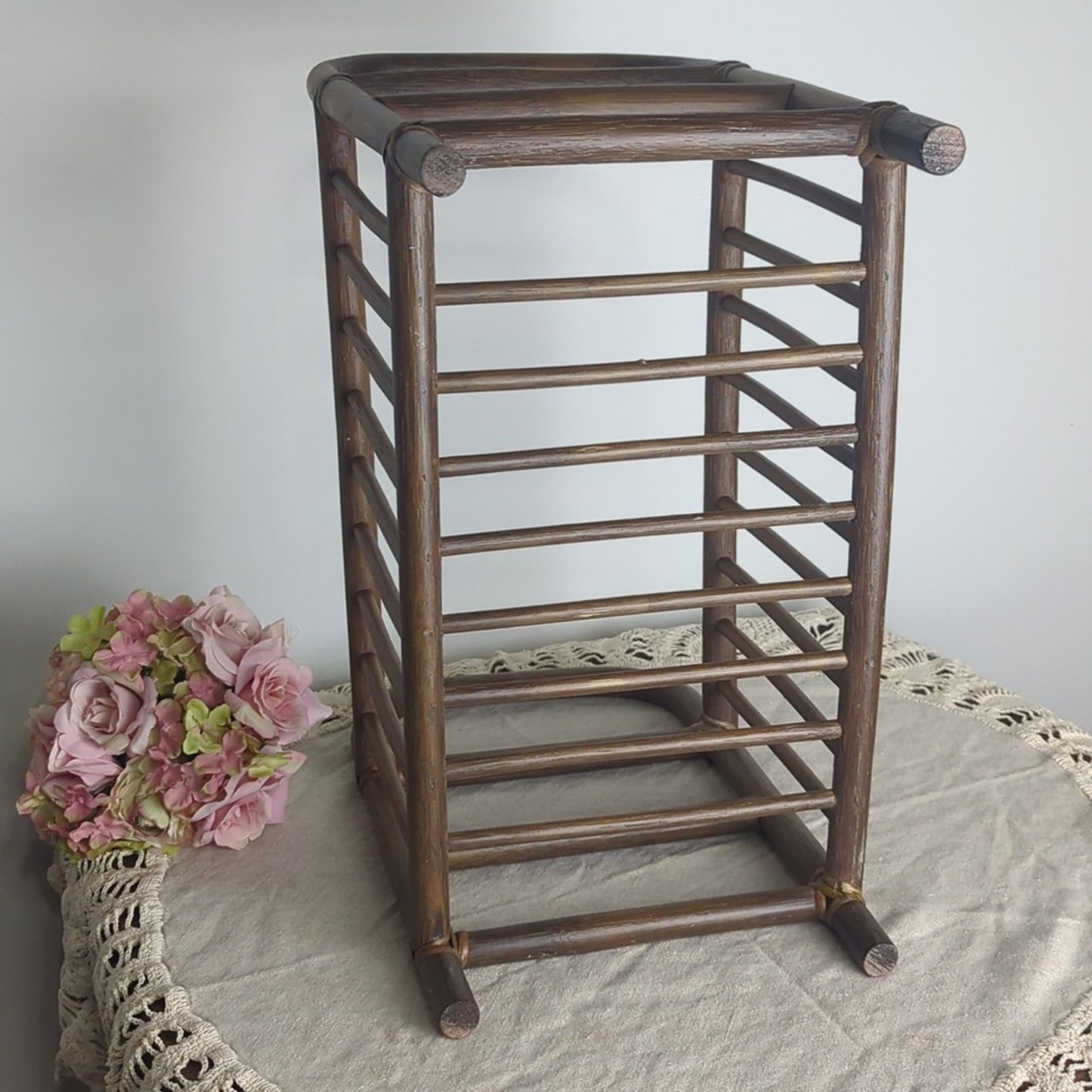Vintage Bamboo Magazine Rack Towel Storage Rattan Book Holder Mid-century