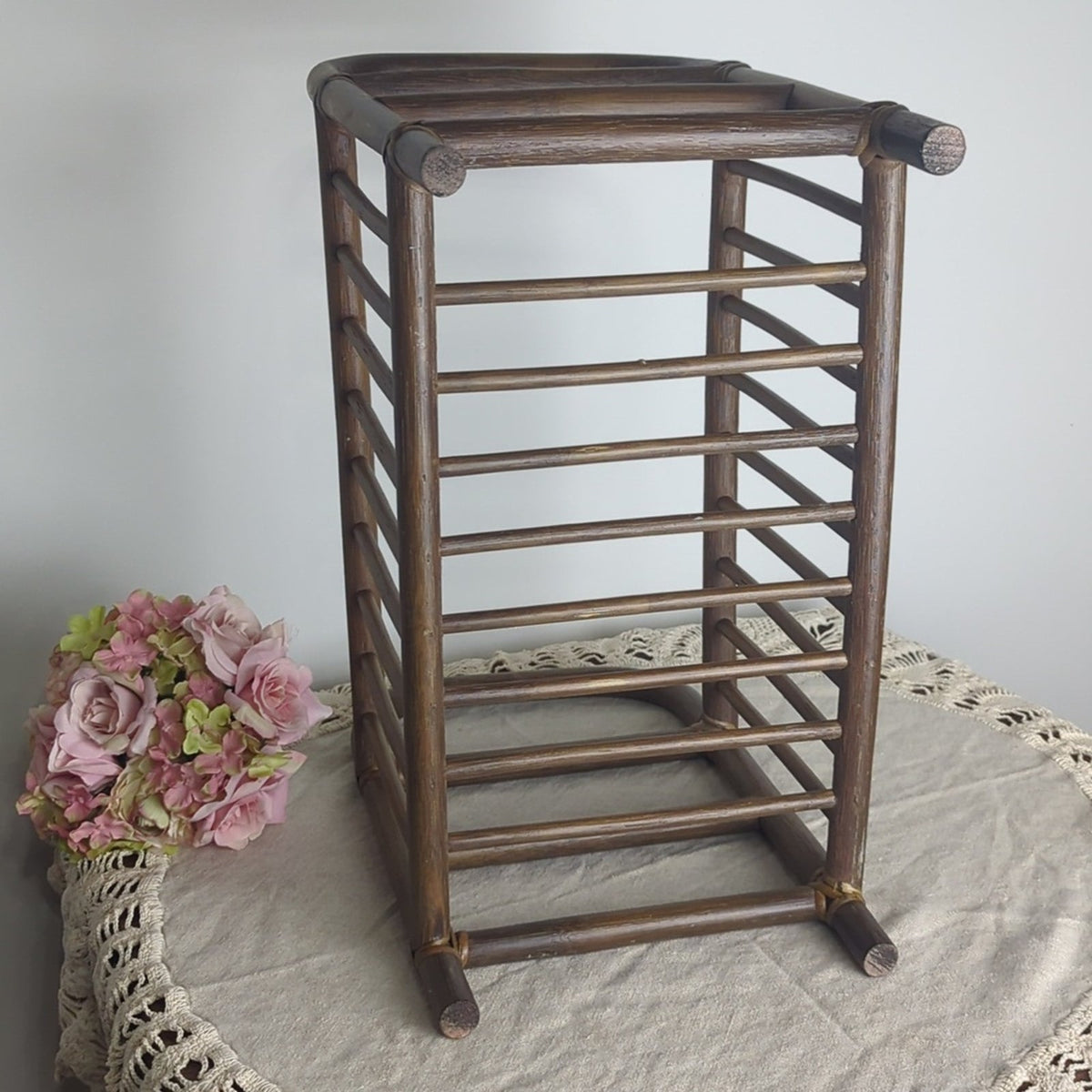 Vintage Bamboo Magazine Rack Towel Storage Rattan Book Holder Mid-century