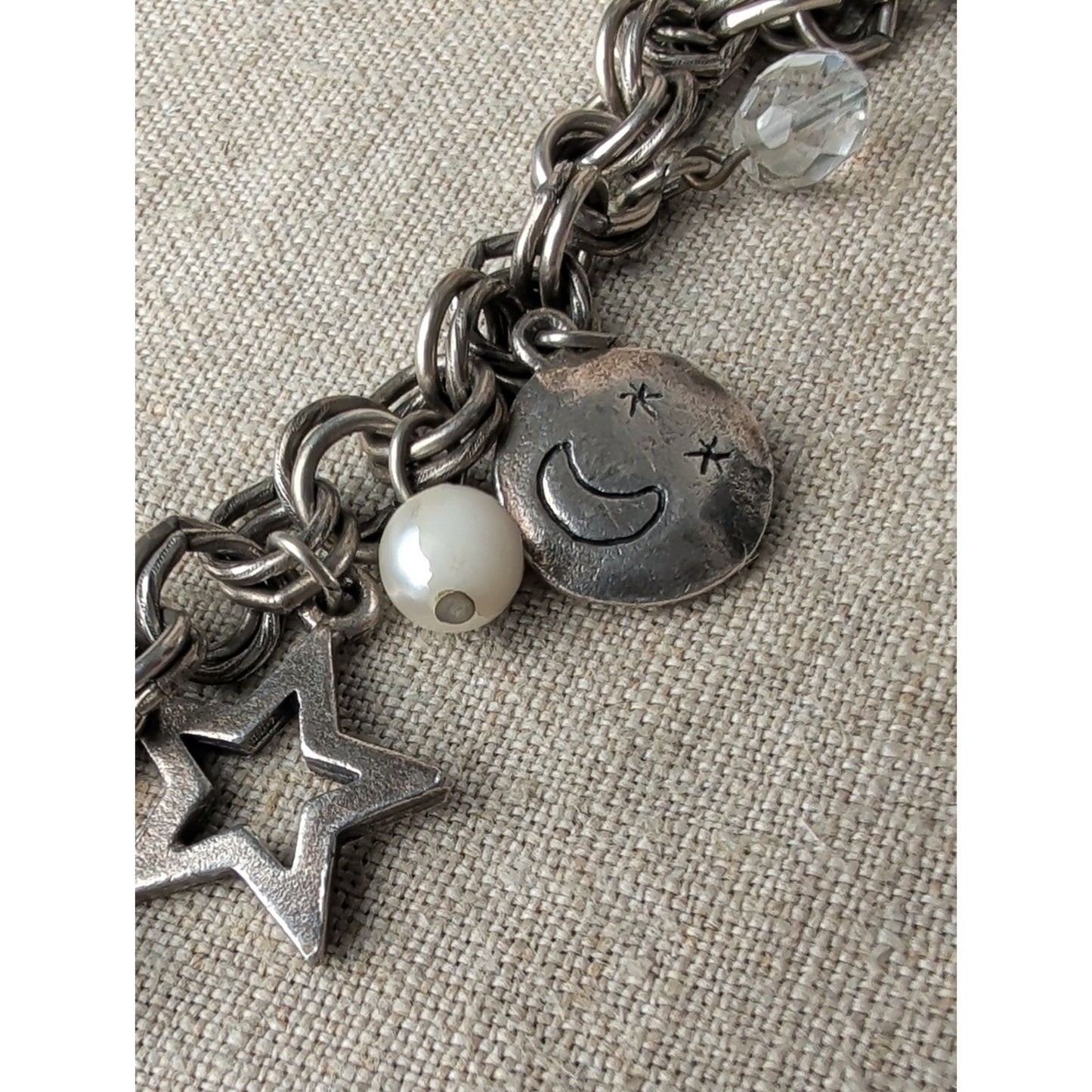 Vintage Y2K Charm Bracelet Sterling Silver Charms & Clasp Chunky Rolo Chain