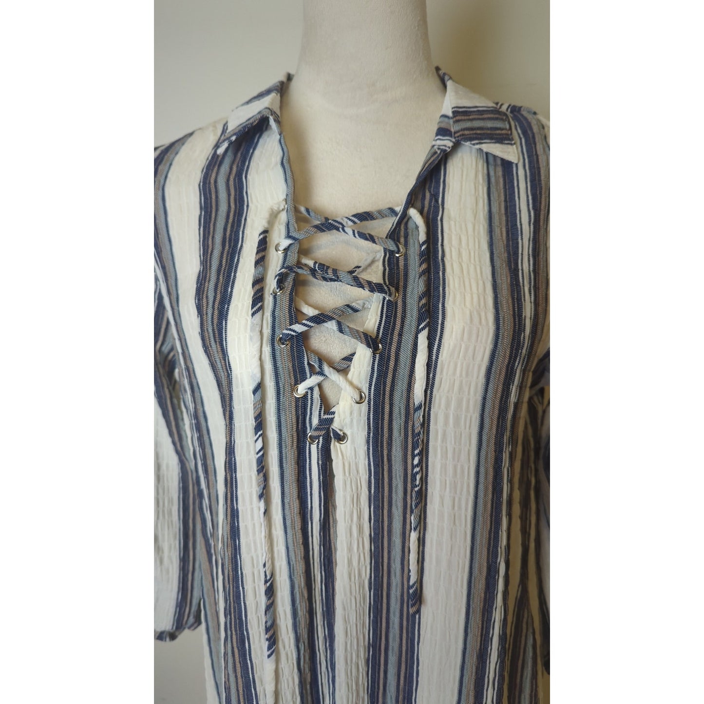 NWT Gauzy Knit Nautical Striped High Low Coastal Cowgirl Dress Large