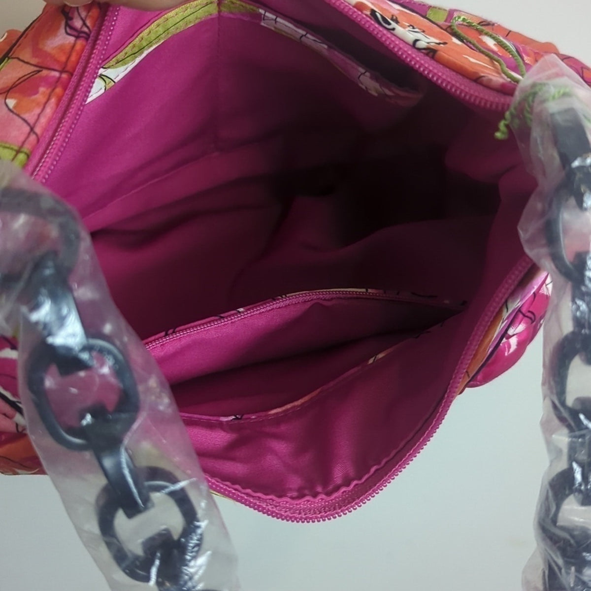 Vintage NWOT Rose Eleanor Shoulder Silk Bag Resin Chain Strap Pink