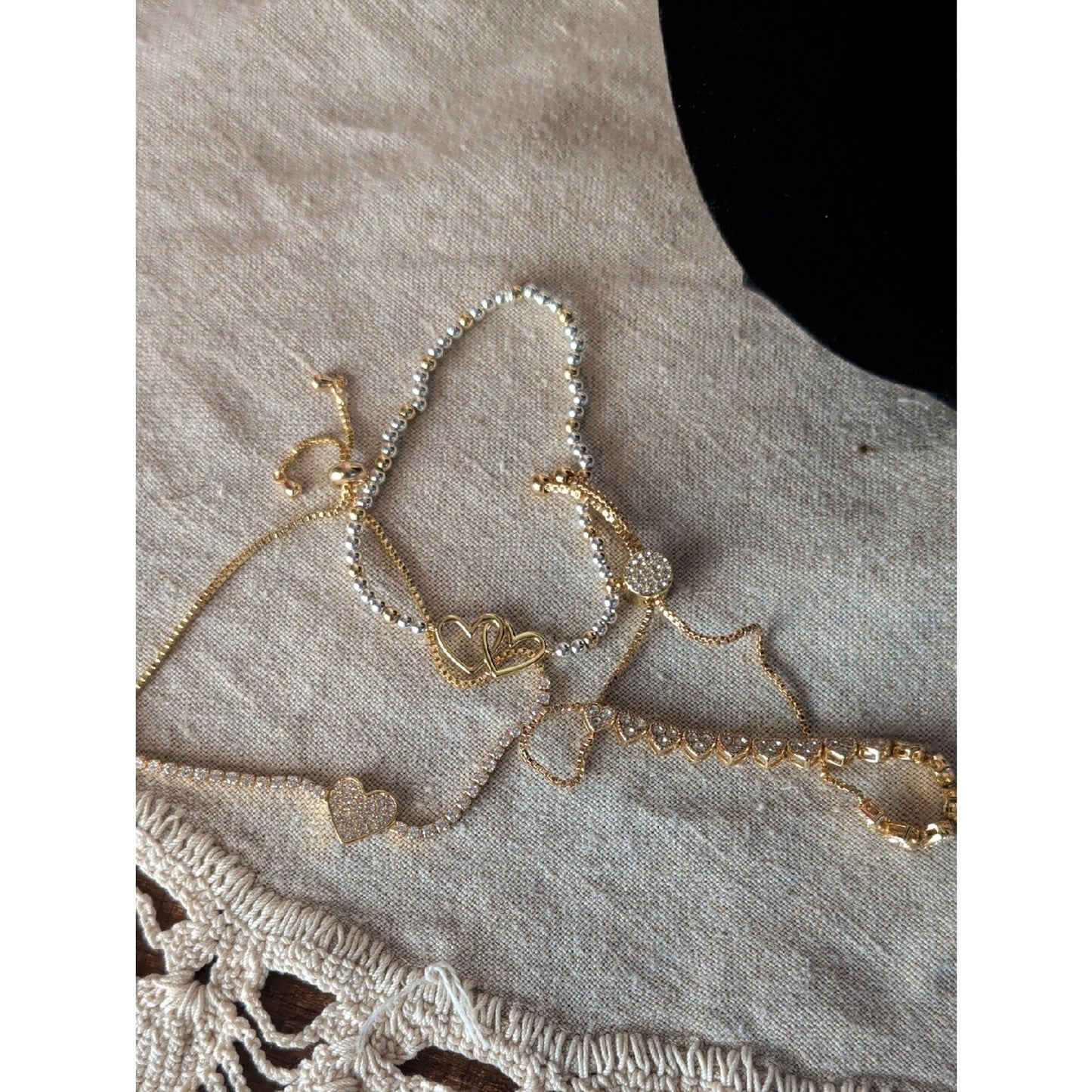 Coquette Heart Bracelet Stack Gold Tone Layered Set 3
