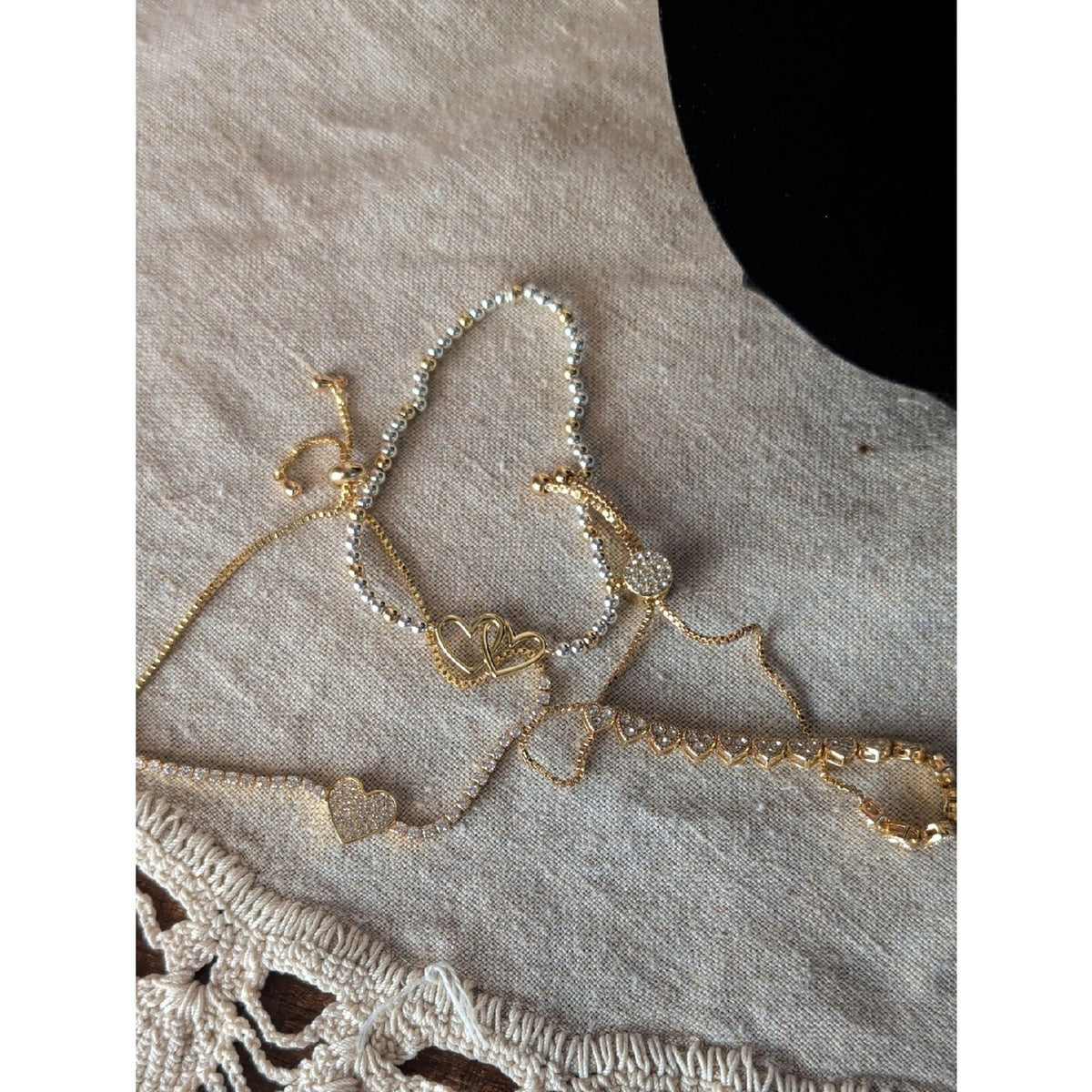 Coquette Heart Bracelet Stack Gold Tone Layered Set 3