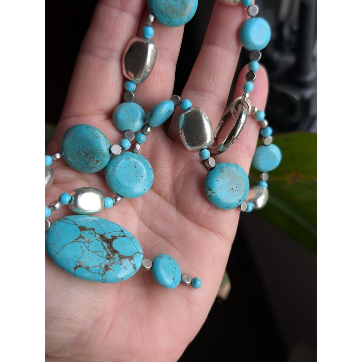 Southwestern Turquoise Blue Dyed Stone Statement Necklace Boho