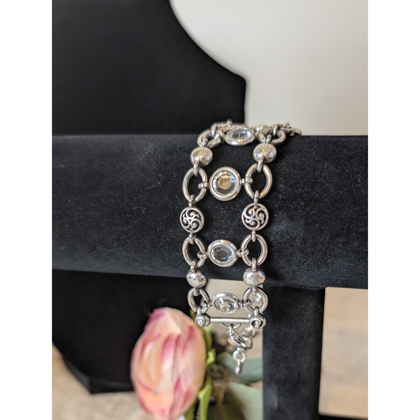 Brighton Silver Tone Station Bracelet Faceted Glass Crystal Artisan Link Jewelry