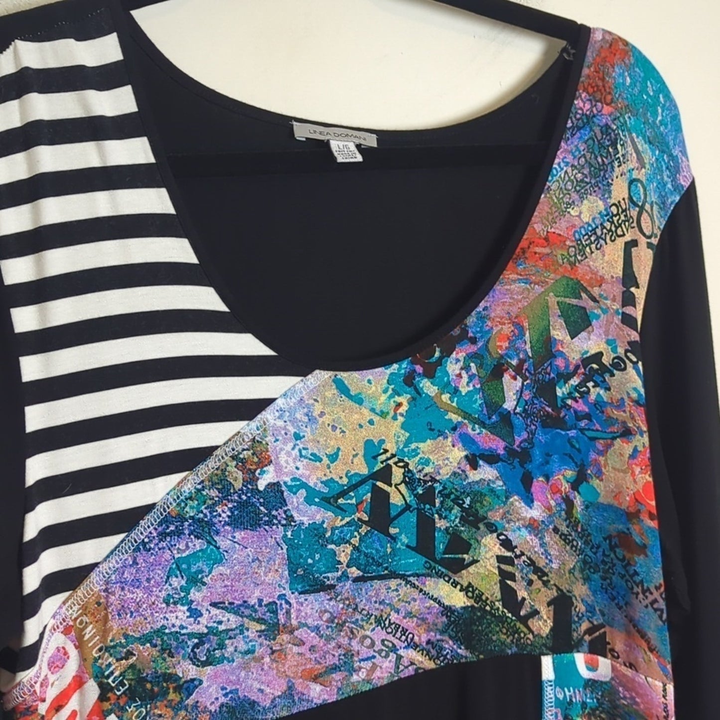 Patchwork Art to Wear Stretch  Asymmetrical Pull-Over Tunic Women Size Large