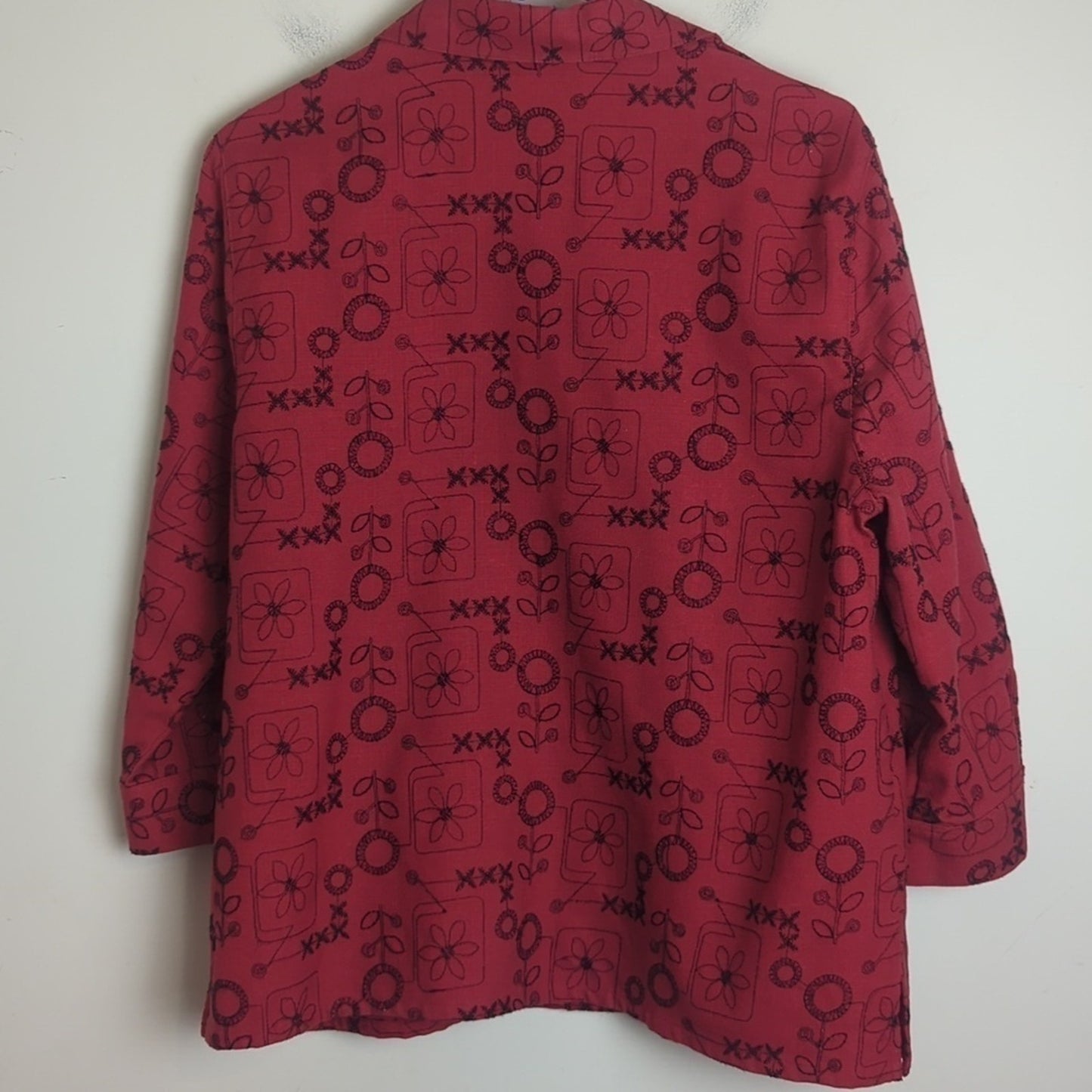 Embroidered Floral Linen Blend Button Down Top/ Shacket Women's Size 14P