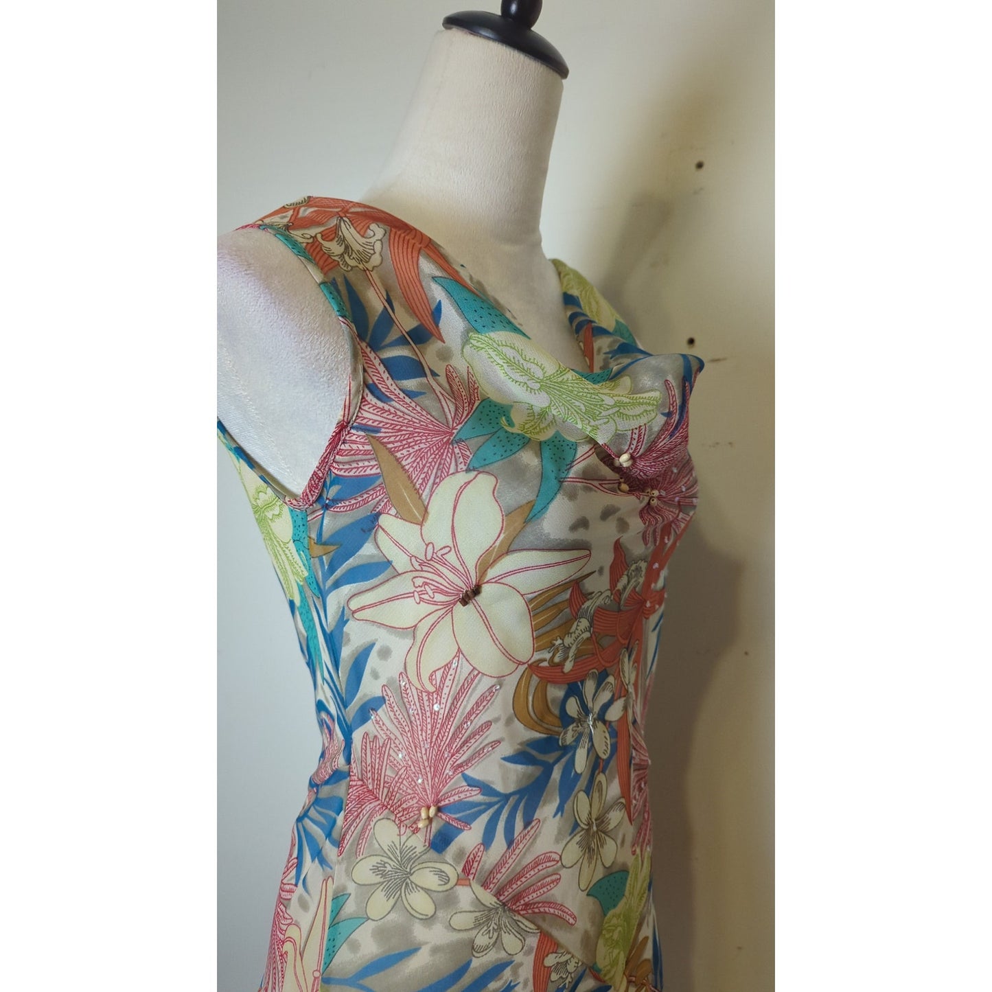 Boho Fairy Sheer Floral Midi/Max Beaded Sequined Dress Small