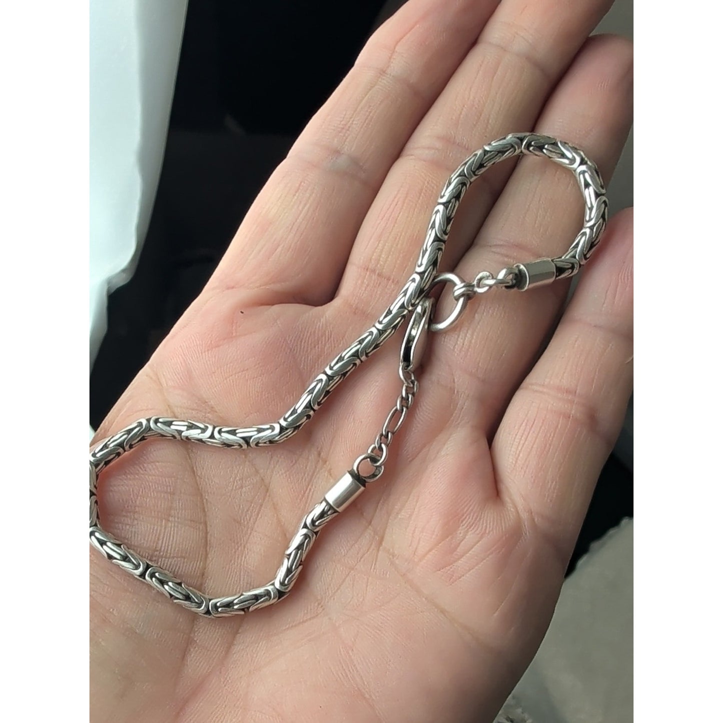 Vintage 925 Sterling Silver Byzantine Anklet 10"  Solid Sterling King's Chain