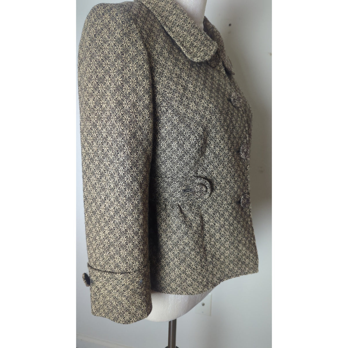 Vintage Inspired Mod Wool Tweed Jacket Blazer Peplum Chunky Buttons Size 4