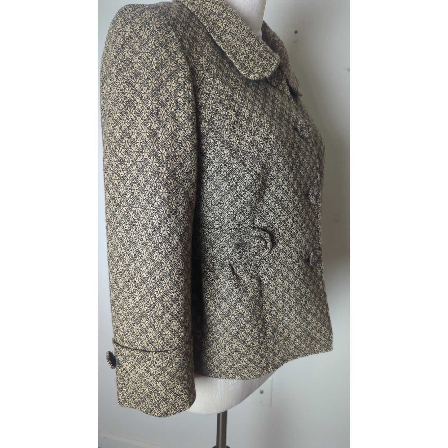 Vintage Inspired Mod Wool Tweed Jacket Blazer Peplum Chunky Buttons Size 4