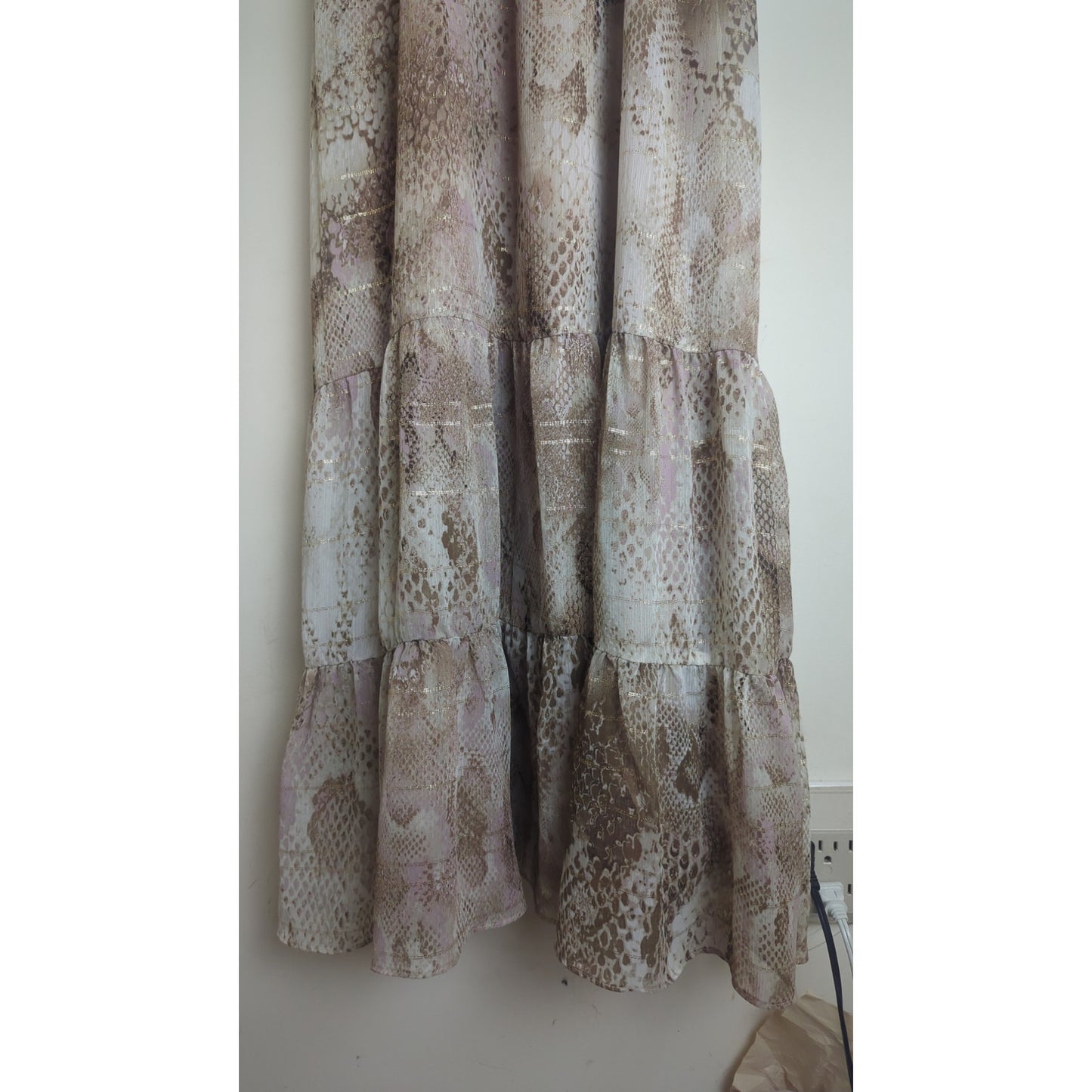 Whimsical Fairycore Maxi Dress Gold Shimmer Asymmetrical Ruffles Women's M