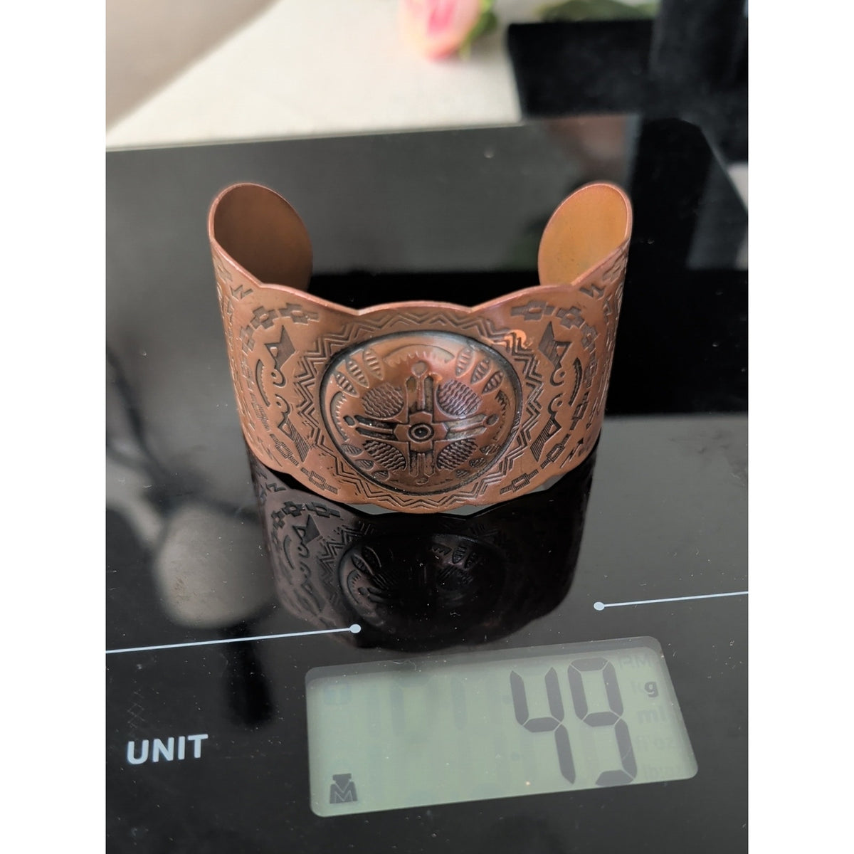 Vintage 1970s Bell Trading Post Solid Copper Repoussé Southwestern Cuff Bracelet