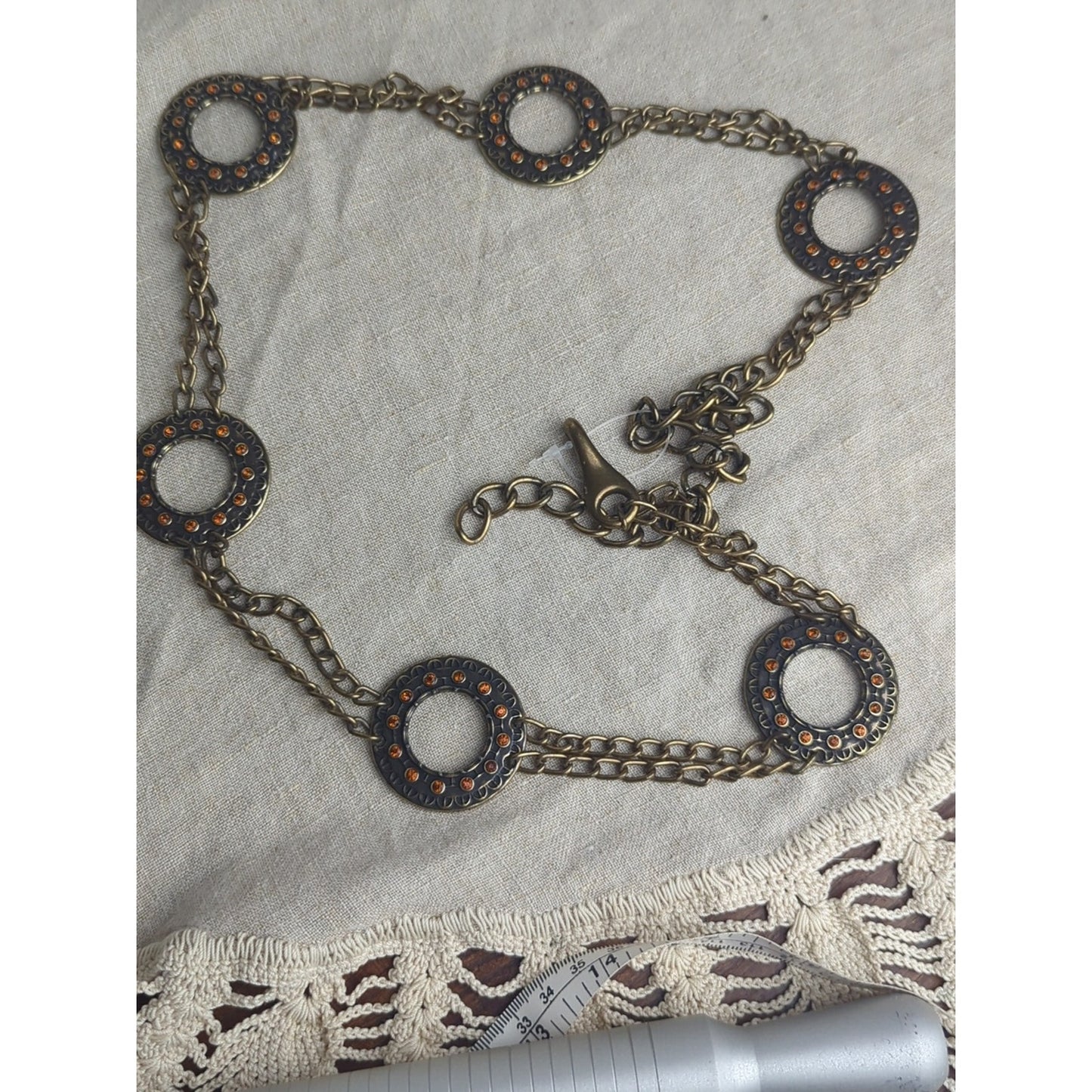 Y2K Double Chain Medallion Belt  Antiqued Brass Tone Boho Western Waist 30"-40"