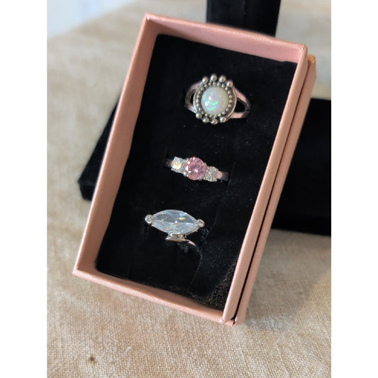 Coquette Ring Set Pink Gemstone & Faux Opal Rings Soft Girl Y2K Romantic Jewelry